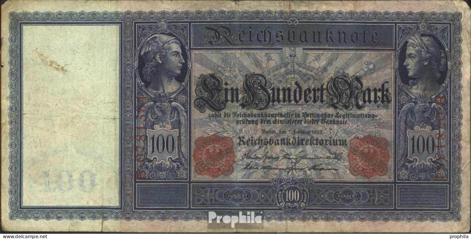 Deutsches Reich Rosenbg: 35 Gebraucht (III) 1908 100 Mark Flottenhunderter - 100 Mark