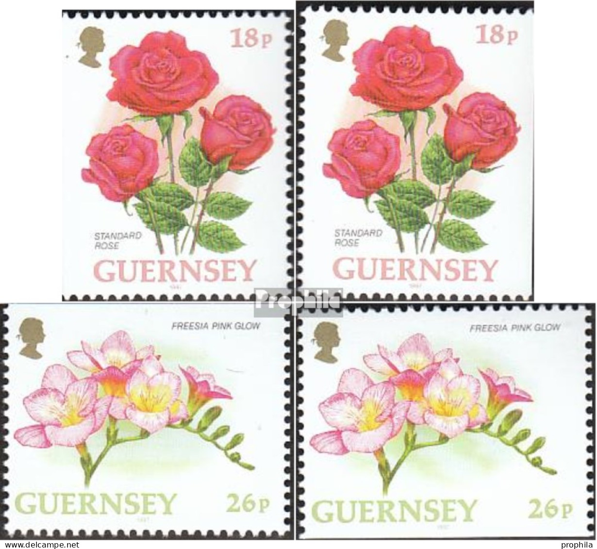 GB - Guernsey 727Dl,Dr,728 Do,Du (kompl.Ausg.) Postfrisch 1997 Blumen - Guernesey