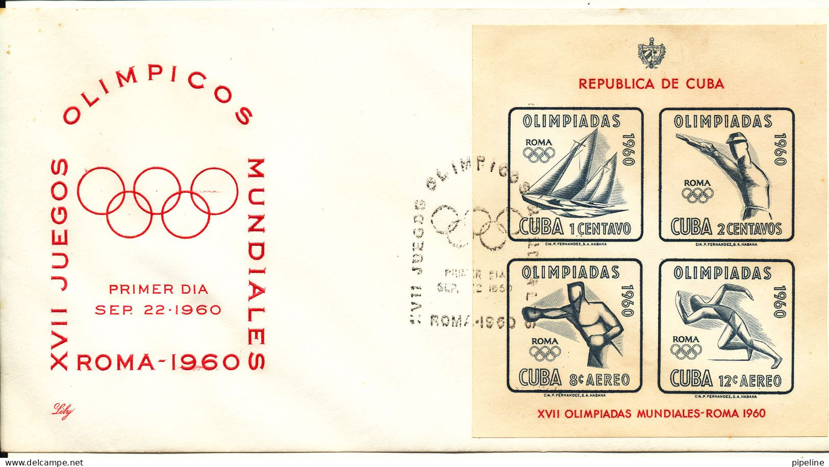 CUBA FDC 22-9-1960 OLYMPIC GAMES Souvenir Sheet With Cachet - FDC