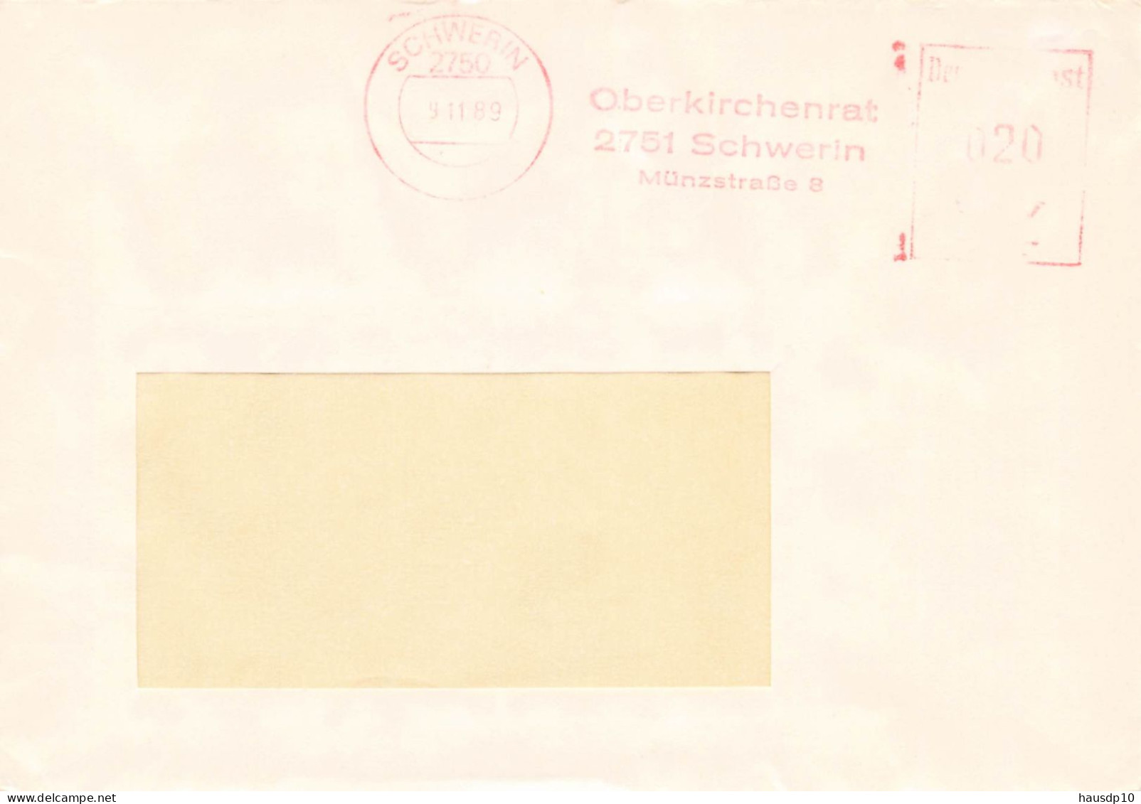 DDR Brief AFS Oberkirchenrat Schwerin 1989 - Máquinas Franqueo (EMA)