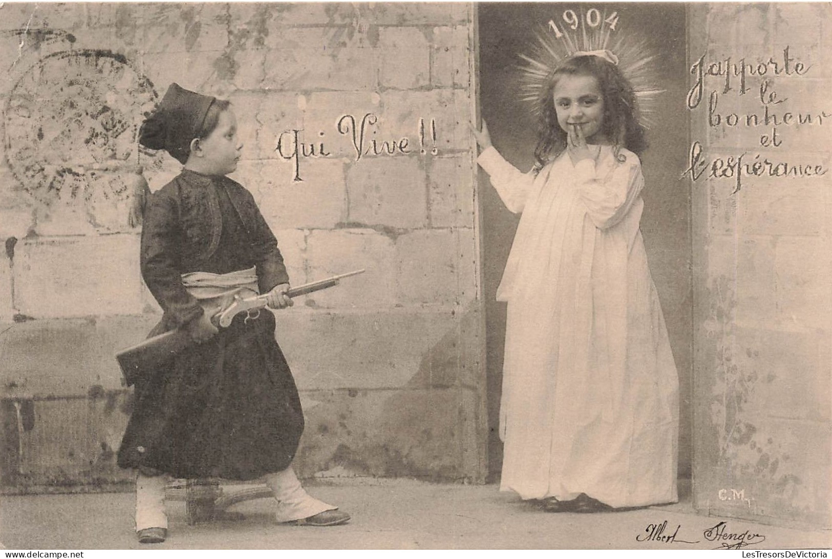 ENFANTS - J'apporte Le Bonheur Et L’espérance - Petite Fille - Garçon - Carte Postale Ancienne - Otros & Sin Clasificación