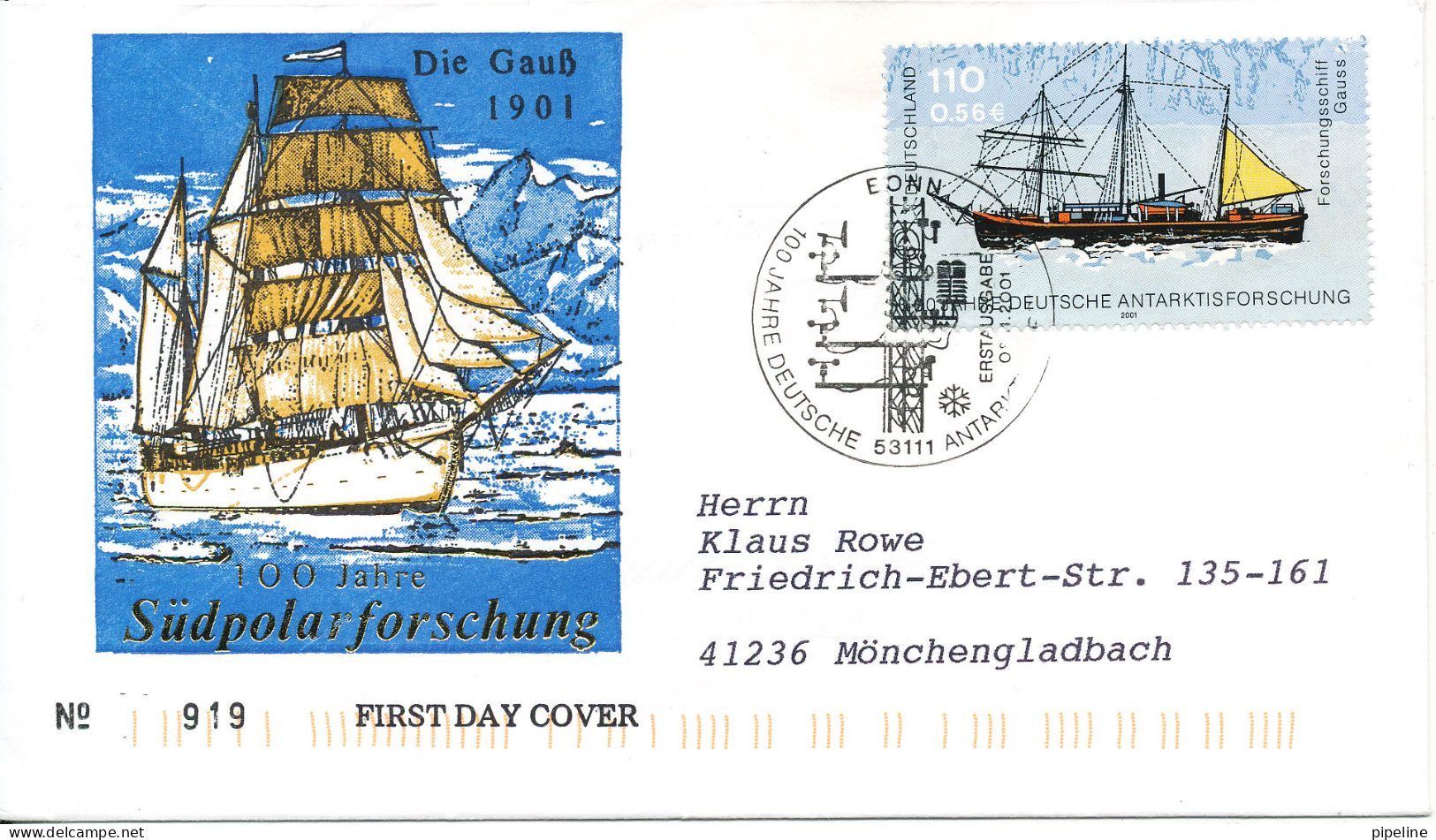 Germany FDC 8-11-2001 100 Jahre Südpolarforschung With Cachet - 2001-2010