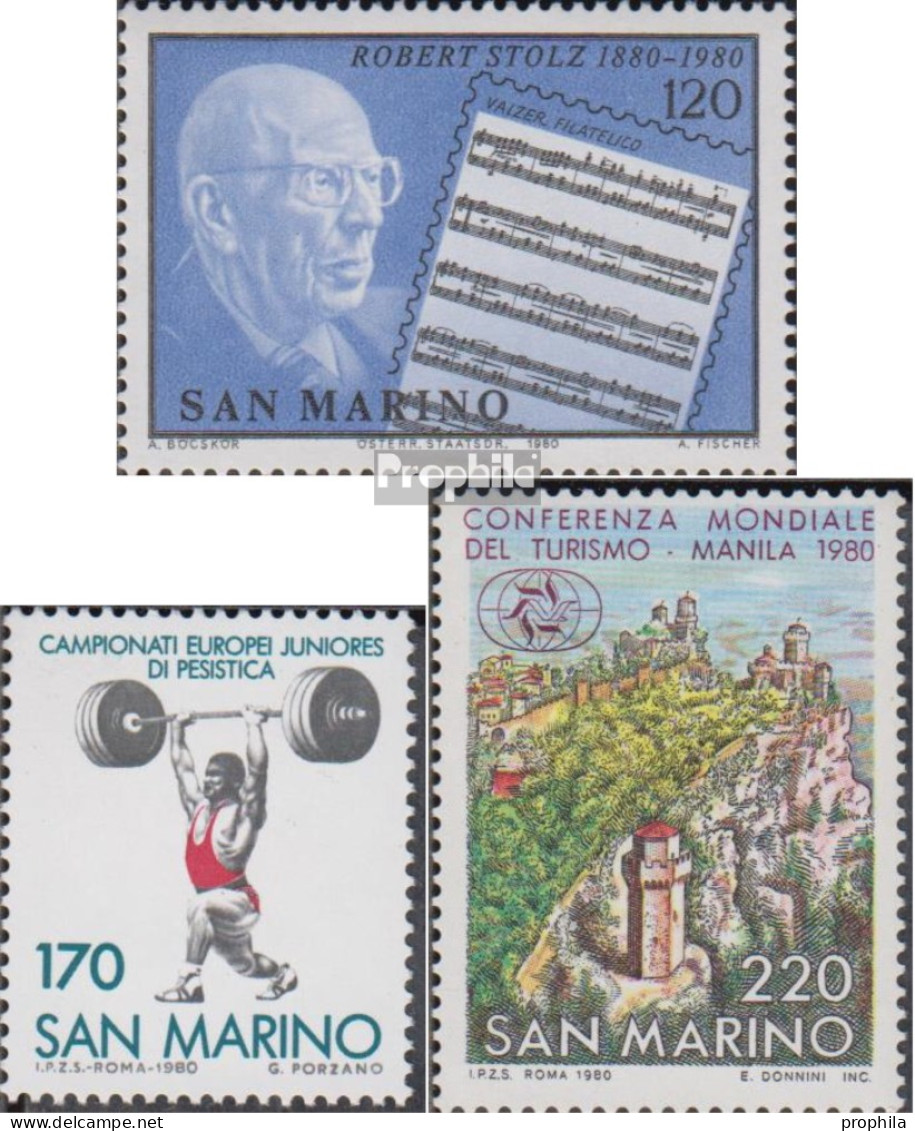 San Marino 1219,1220,1221 (kompl.Ausg.) Postfrisch 1980 Robert Stolz, Tourismus, Gewichtheb - Neufs