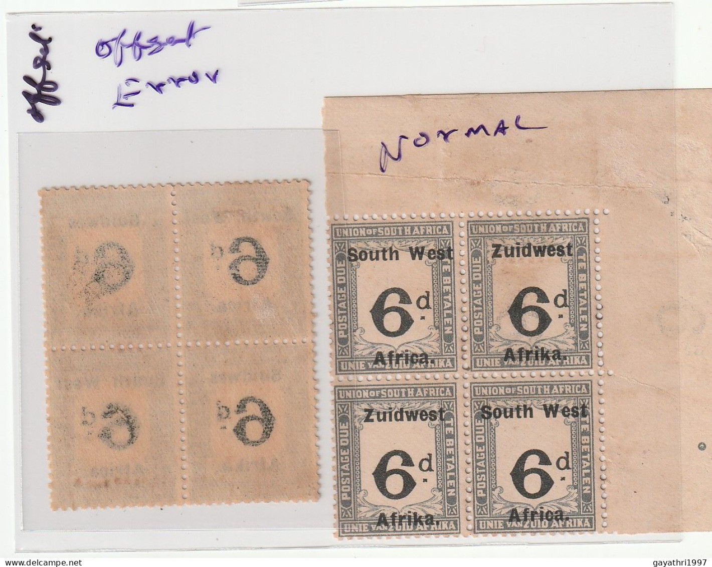 SOUTH WEST AFRICA  1914 -22Postage Due Stamps ERROR Off Set Printing With Normal Stamps Both Are Mint & Blocks  (sh57) - Altri - Africa