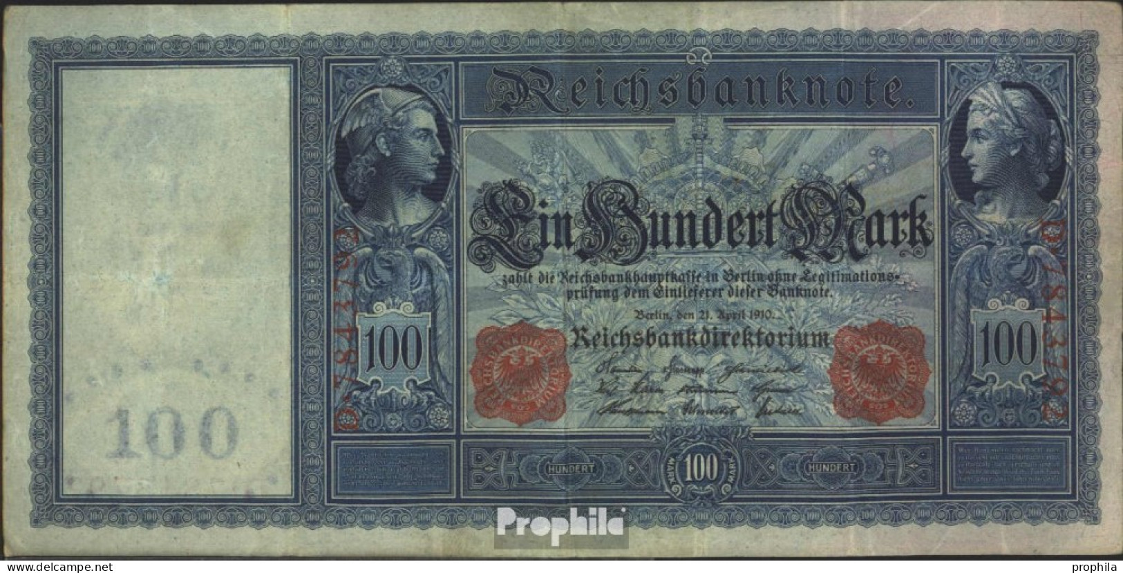 Deutsches Reich Rosenbg: 43, Rotes Siegel Gebraucht (III) 1910 100 Mark Flottenhunderter - 100 Mark