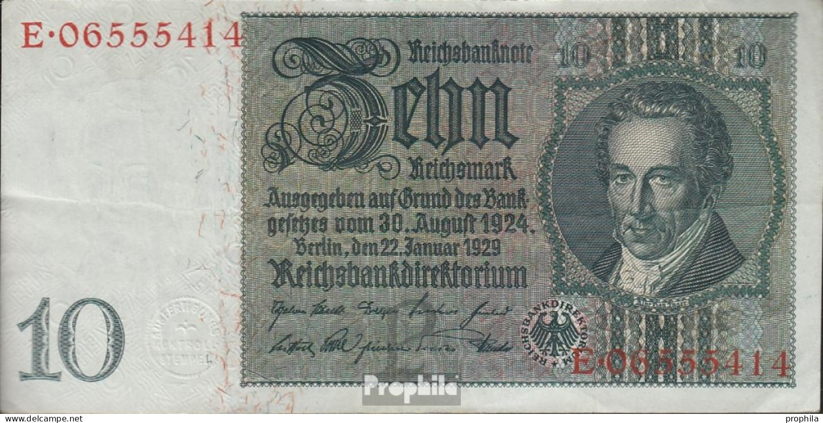 Deutsches Reich Rosenbg: 173a Udr.- Bst. P, Serien: A-Q, Wz. Thaer Gebraucht (III) 1929 10 Reichsmark - 10 Mark