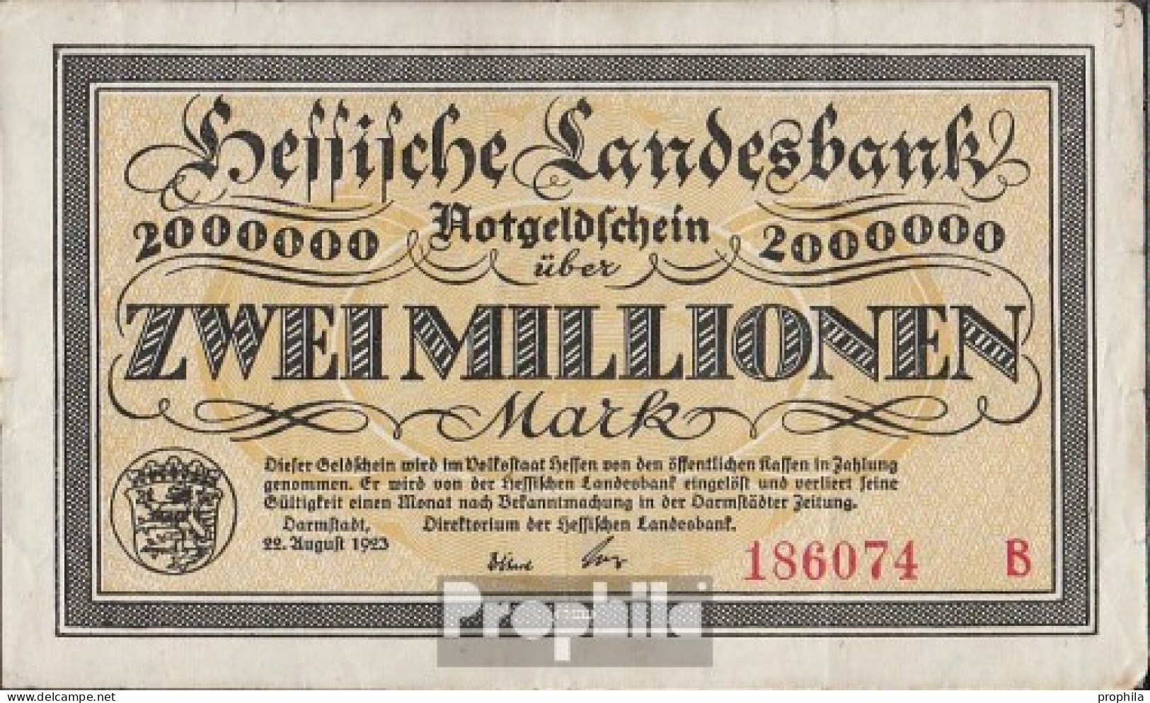 Deutsches Reich Inflationsgeld Der Hessischen Landesbank Gebraucht (III) 1923 2 Millionen Mark - 2 Millionen Mark