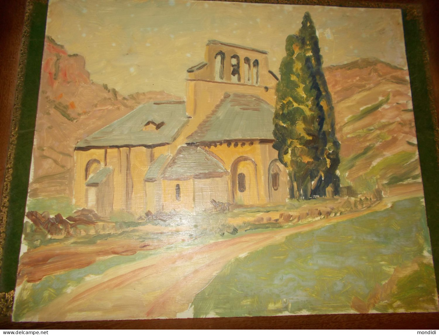 Ancien Tableau Peinture Huile Sur Isorel Chapelle Notre Dame Des Champs Mostuejouls 12 Aveyron Signé René Hutet 1966 - Huiles