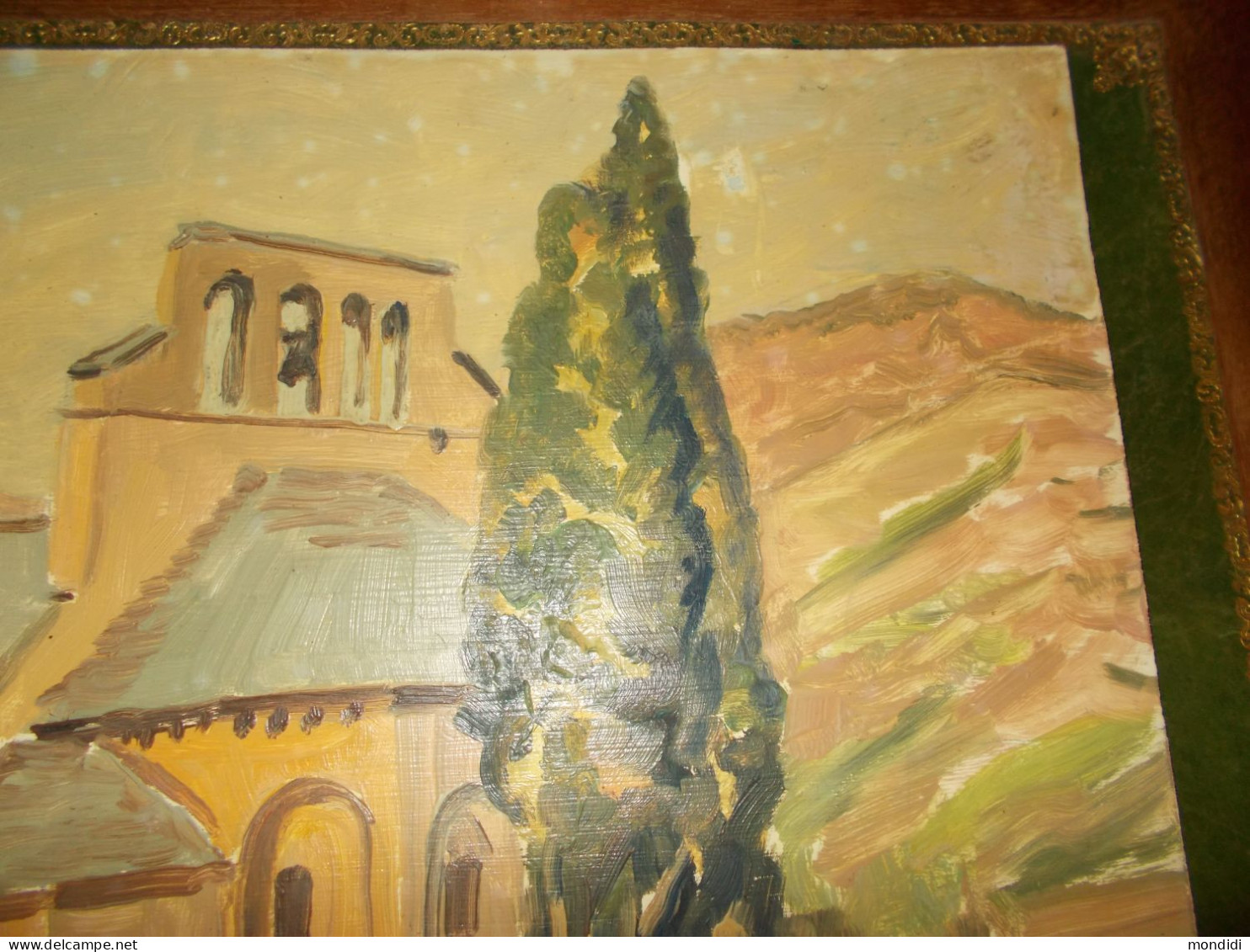 ancien tableau peinture huile sur isorel chapelle notre dame des champs mostuejouls 12 aveyron signé rené hutet 1966