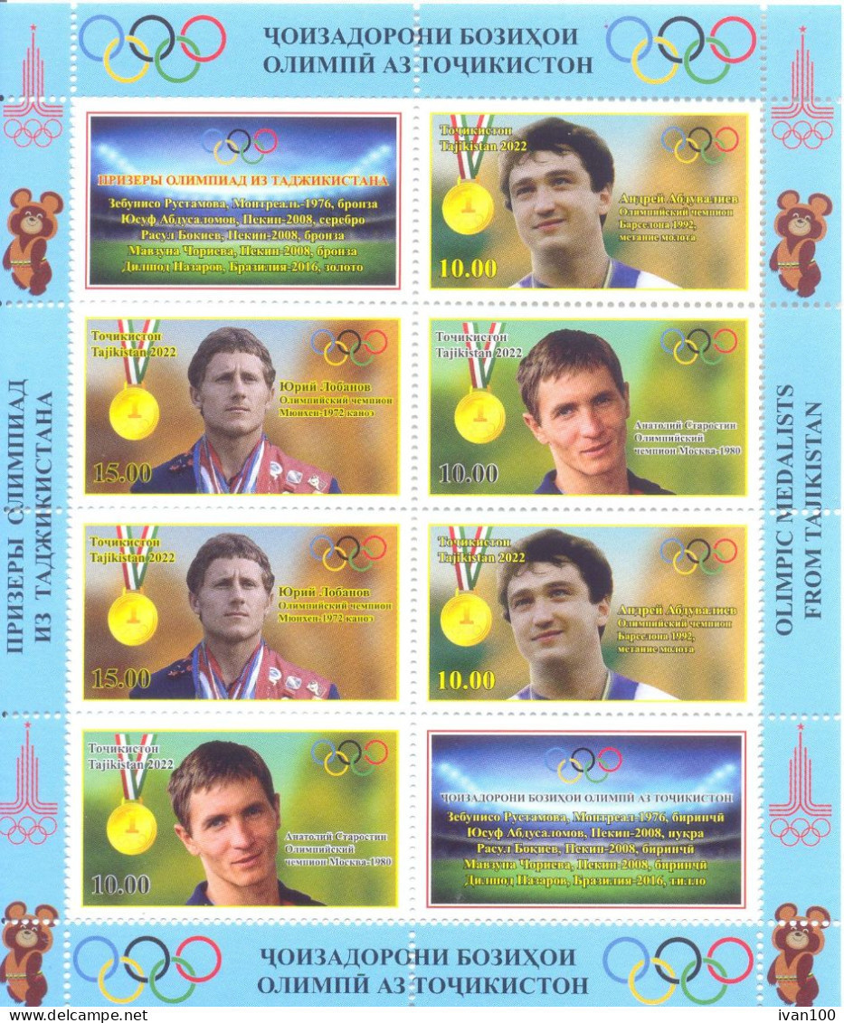 2022. Tajikistan, Olympic Medalists Of Olympic Games Munchen 1972, Moscow 1980, Beijing 2008, Sheetlet, Mint/** - Tajikistan