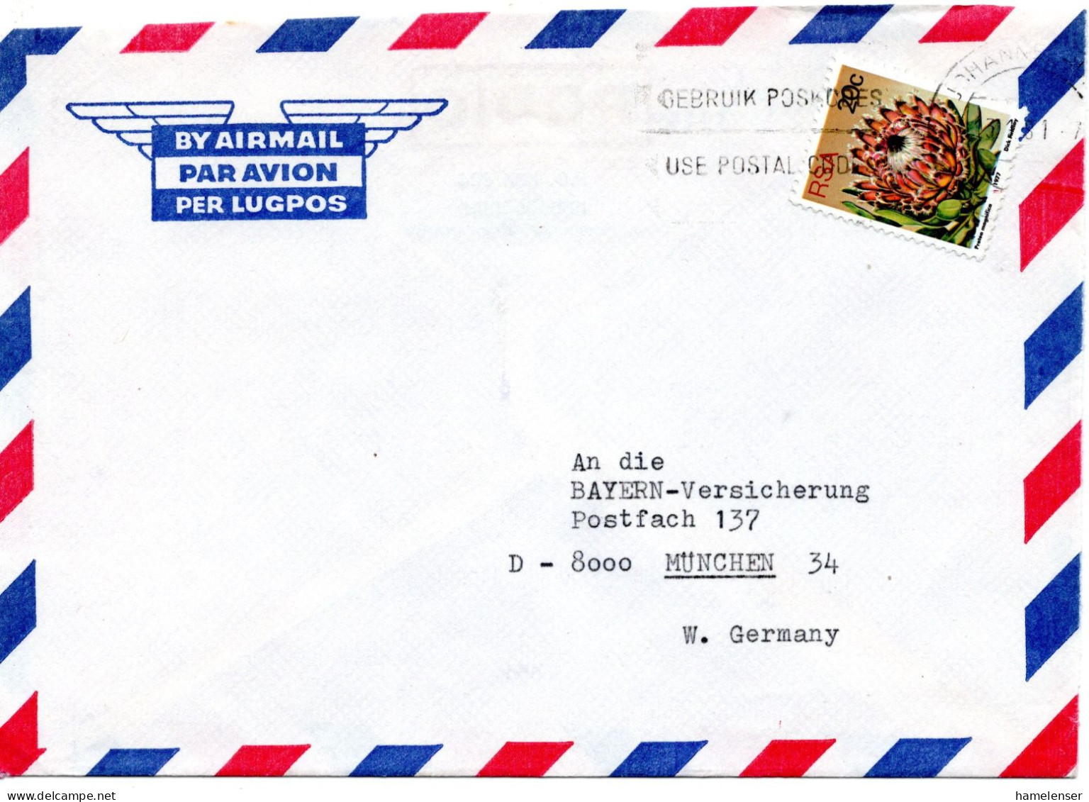 73951 - Südafrika - 1981 - 20c Zuckerbusch EF A LpBf JOHANNESBURG - ... -> Westdeutschland - Storia Postale