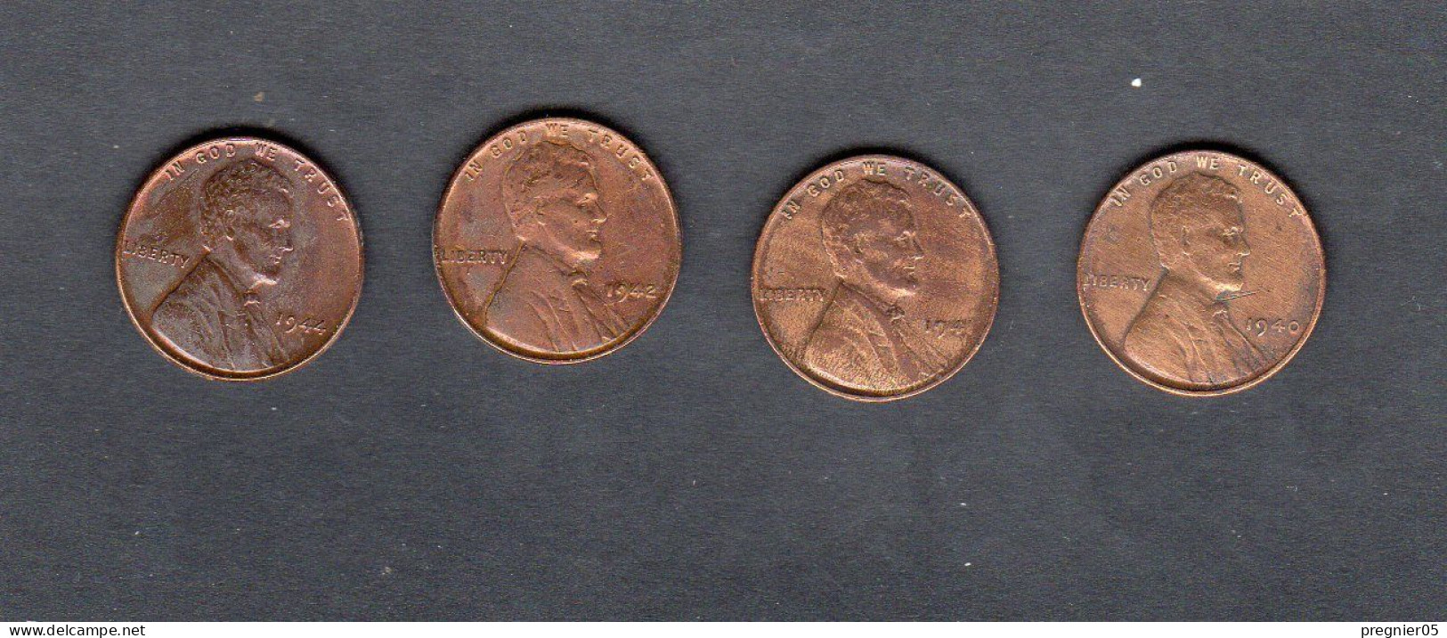 USA - Lot 4 Pièces 1 Cent "Lincoln - Wheat Penny" 1940/41/42/44 TB/F  KM.132 - 1909-1958: Lincoln, Wheat Ears Reverse