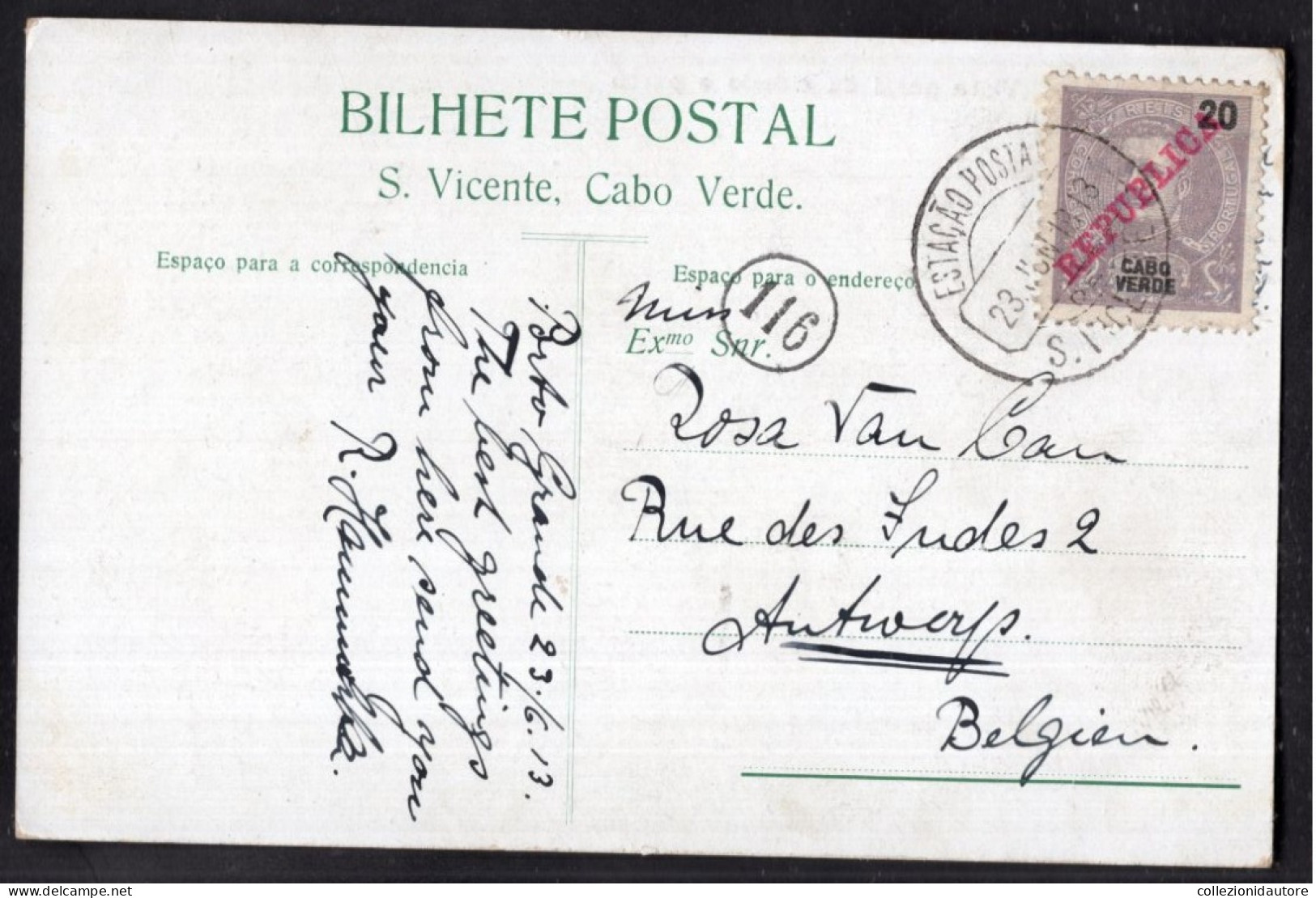 SAO VICENTE - VISTA GERAL DA CITADE E PORTO - CARTOLINA FP SPEDITA NEL 1913 - Cape Verde