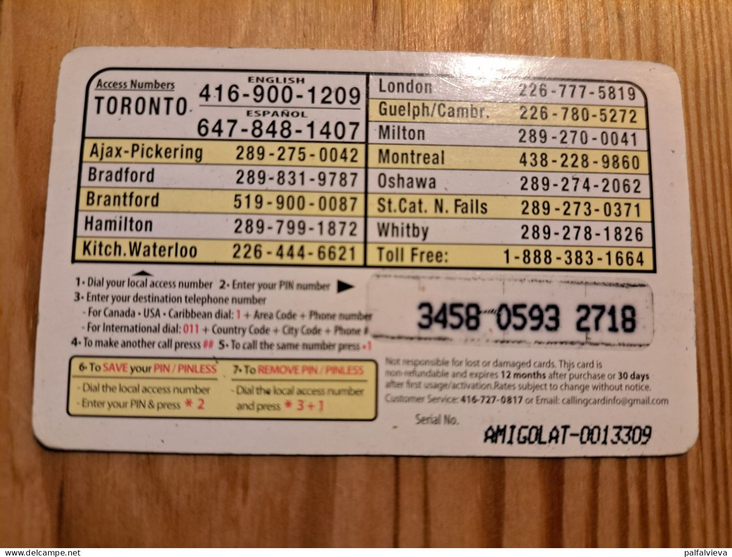 Prepaid Phonecard Canada, Amigo - Canada