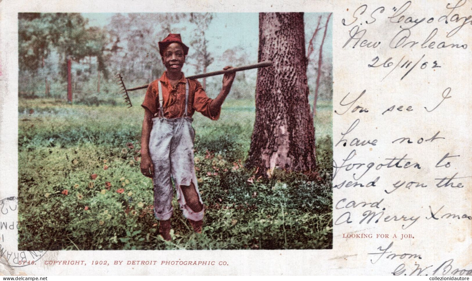 LOOKING FOR A JOB - CARTOLINA FP SPEDITA NEL 1902 - COPYRIGHT 1902 - BY DETROIT PHOTOGRAPHIC CO. - Black Americana