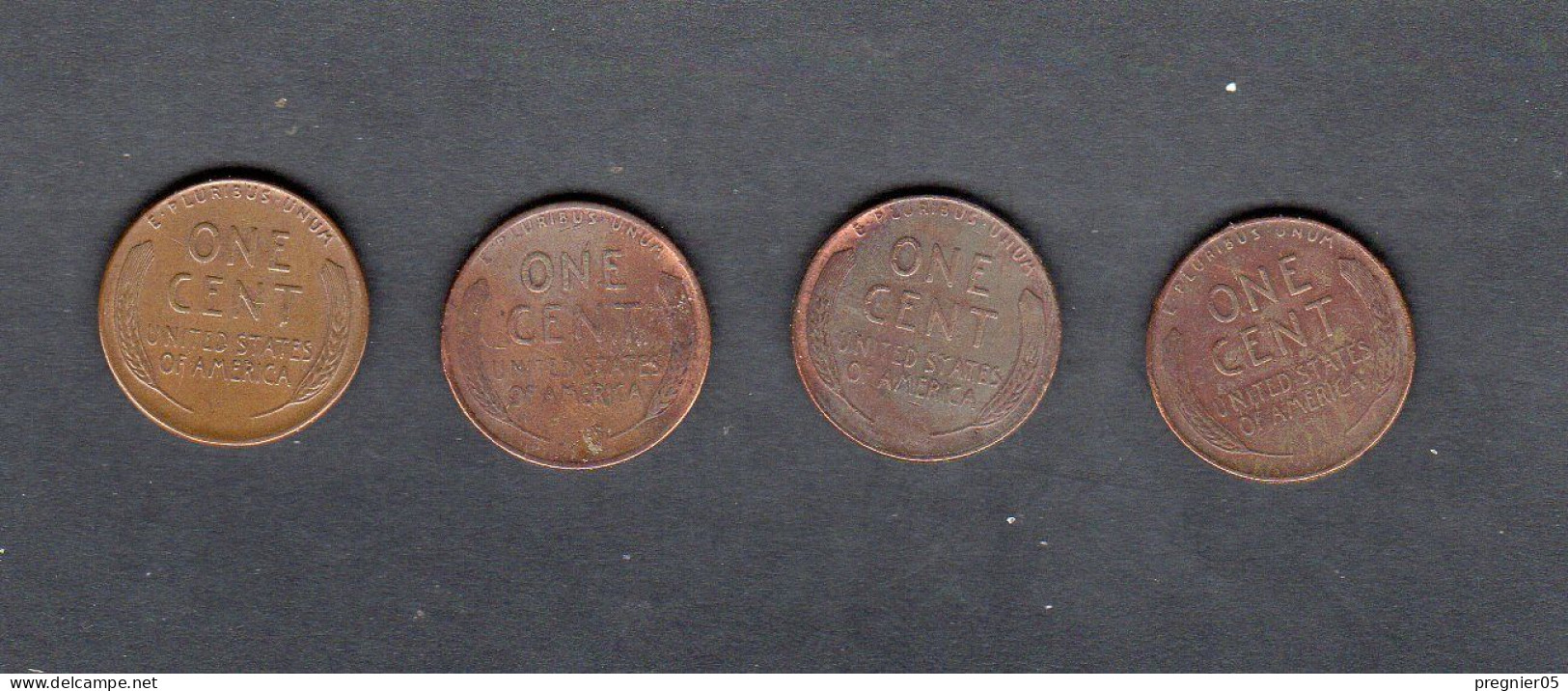 USA - Lot 4 Pièces 1 Cent "Lincoln - Wheat Penny" 1946/51/53D/55 TB/F  KM.132 - 1909-1958: Lincoln, Wheat Ears Reverse