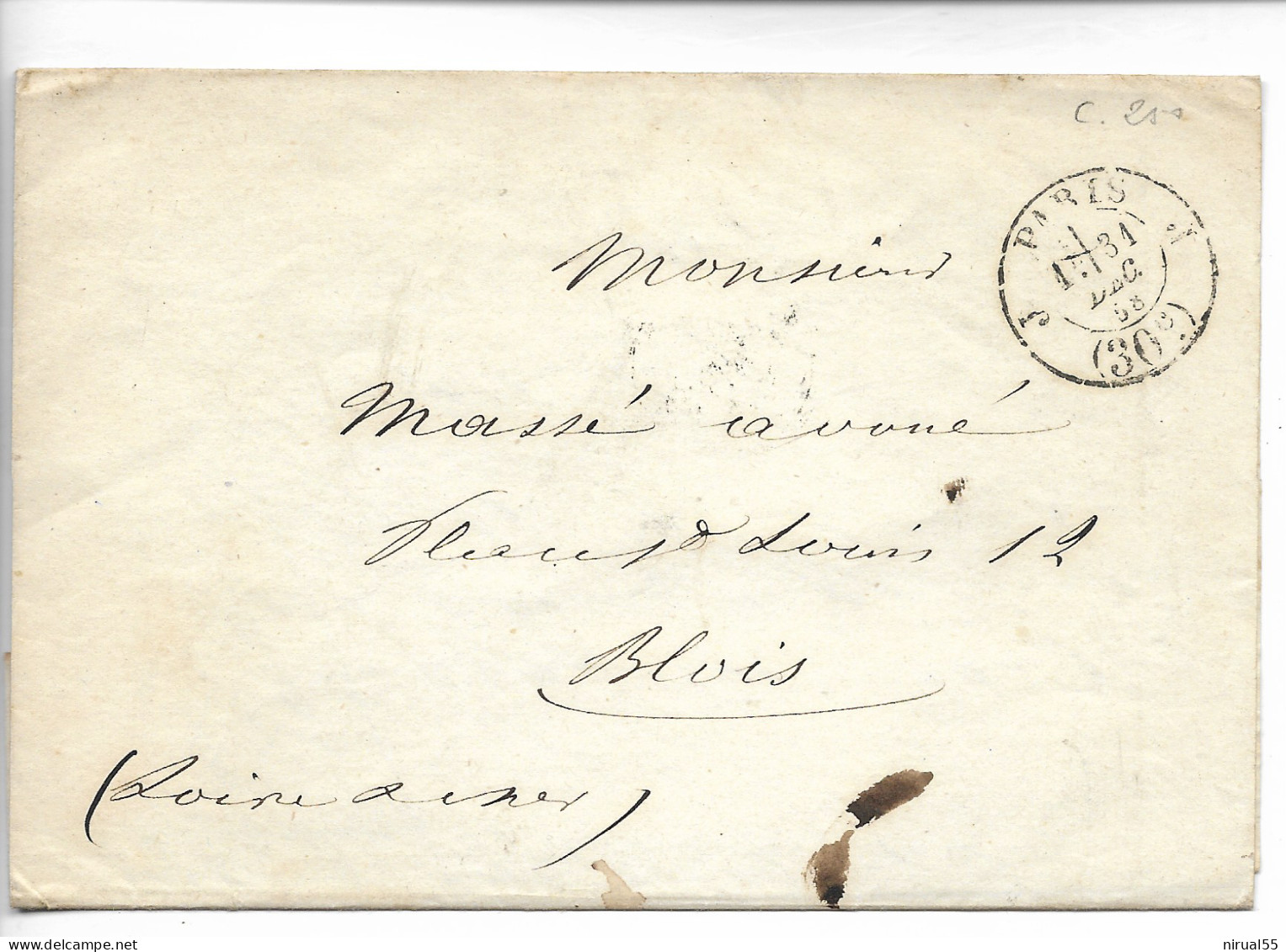 PARIS CAD De Taxe 30c Bureau De Quartier J 1858     ..G - Sonstige & Ohne Zuordnung