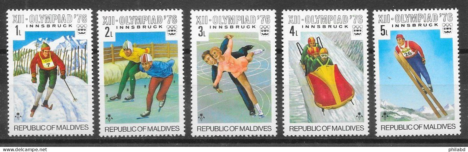 Sport D'hiver - Maldives N°584 à/to 588 (JO Innsbruck 1976) 1976 ** - Hiver 1976: Innsbruck