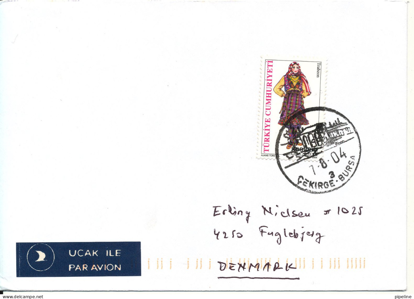 Turkey Cover Sent Air Mail To Denmark 7-8-2004 Single Franked - Cartas & Documentos