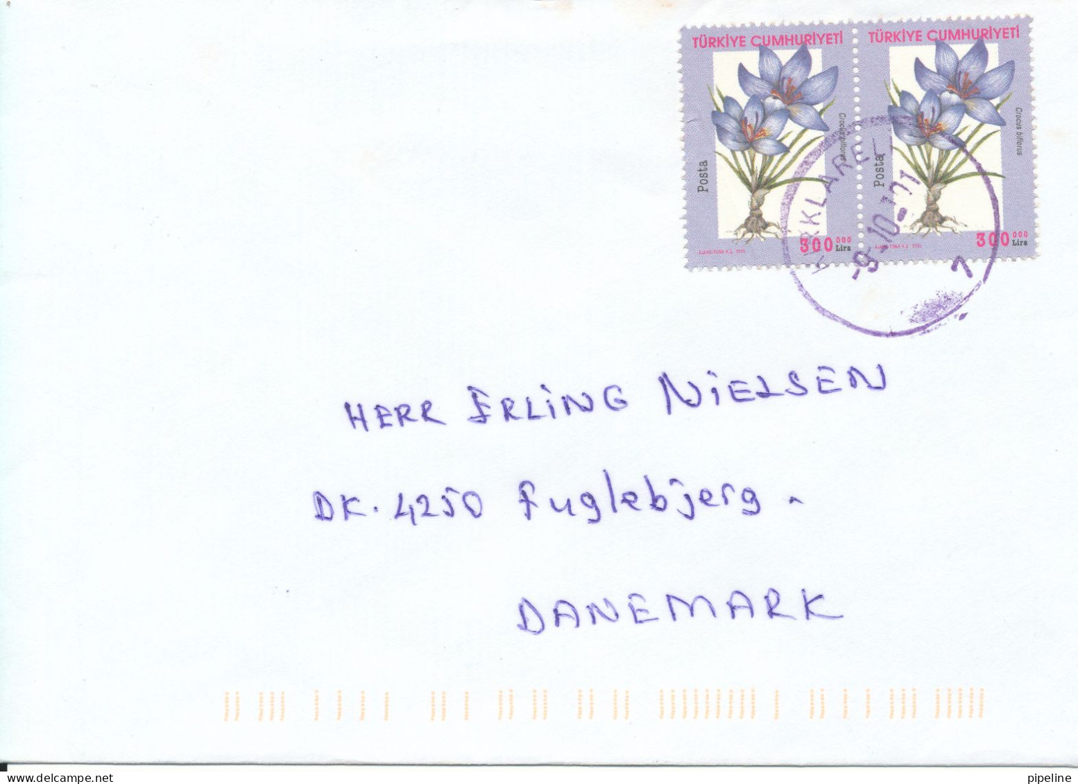 Turkey Cover Sent To Denmark 9-10-2001 Topic Stamps FLOWERS - Briefe U. Dokumente