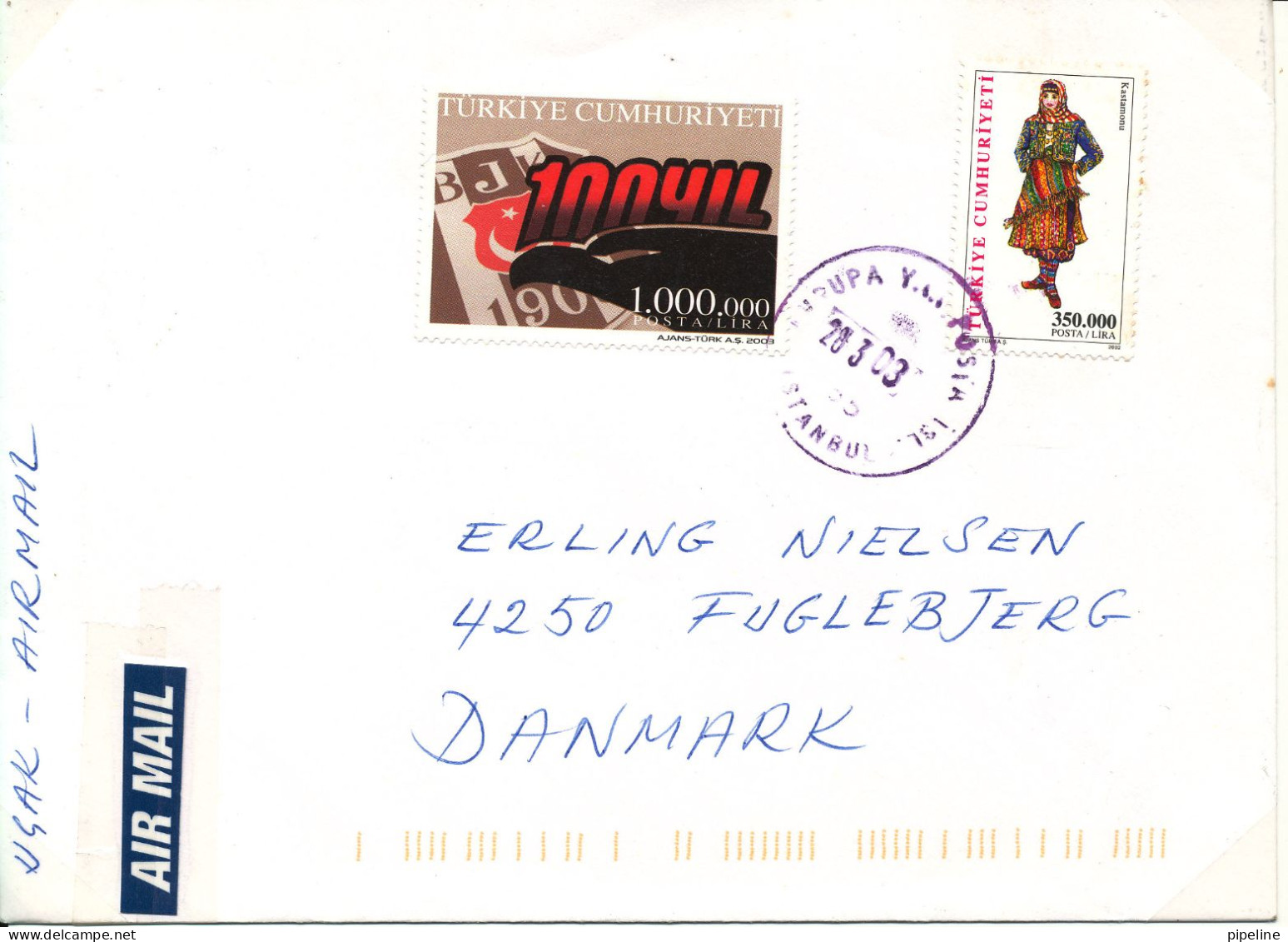 Turkey Cover Sent To Denmark 28-3-2003 Topic Stamps - Brieven En Documenten