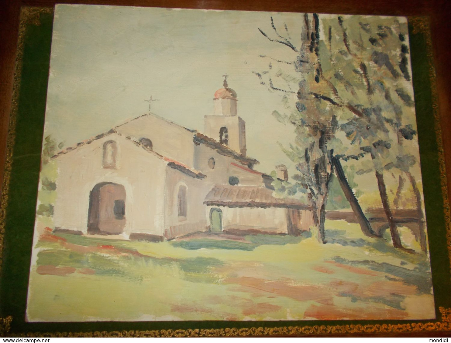 Ancien Tableau Peinture Huile Sur Isorel Chapelle St Jean Golf Juan 06 Alpes Maritimes Signé René Hutet Vintage Rétro 72 - Olieverf