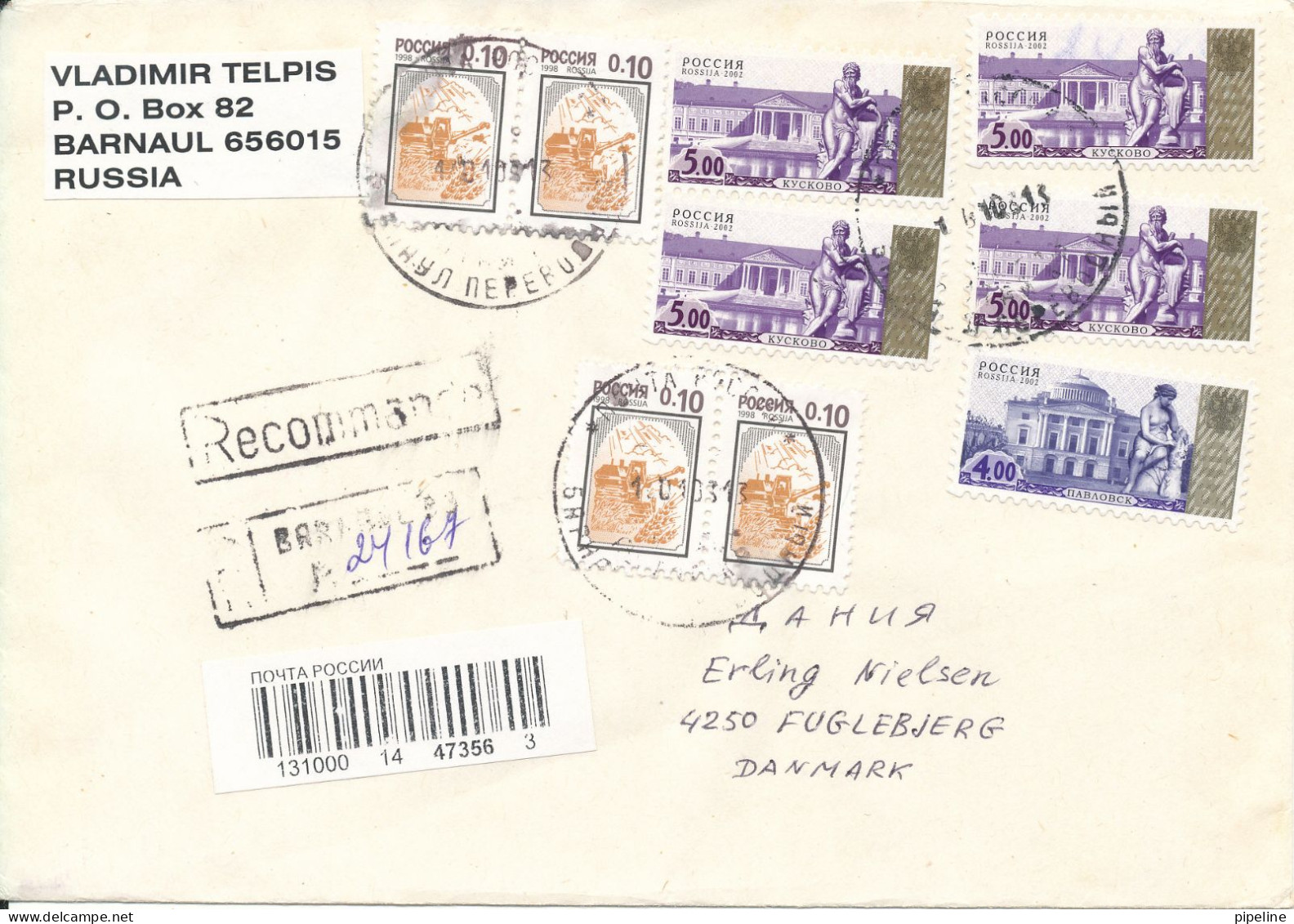 Russia Registered Cover Sent To Denmark 1-1-2003 Topic Stamps - Cartas & Documentos