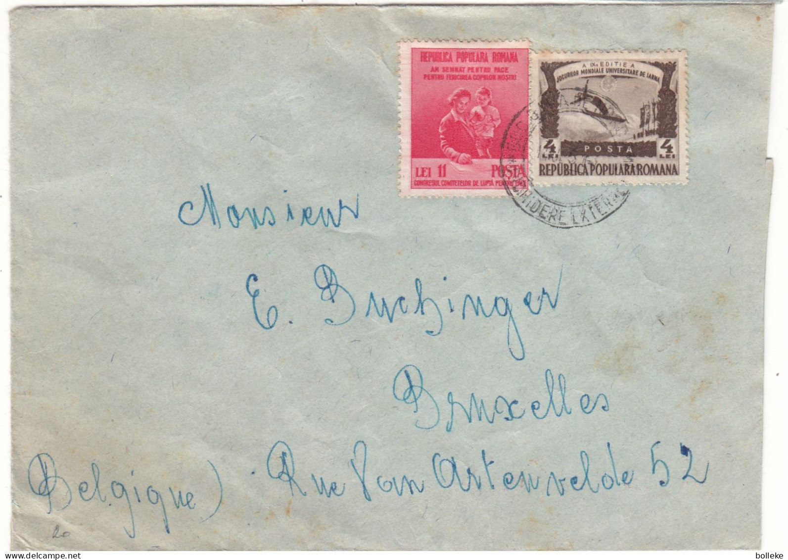 Roumanie - Lettre De 1951 ? - Oblit Bucuresti - Exp Vers Bruxelles - Ski Saut - - Cartas & Documentos