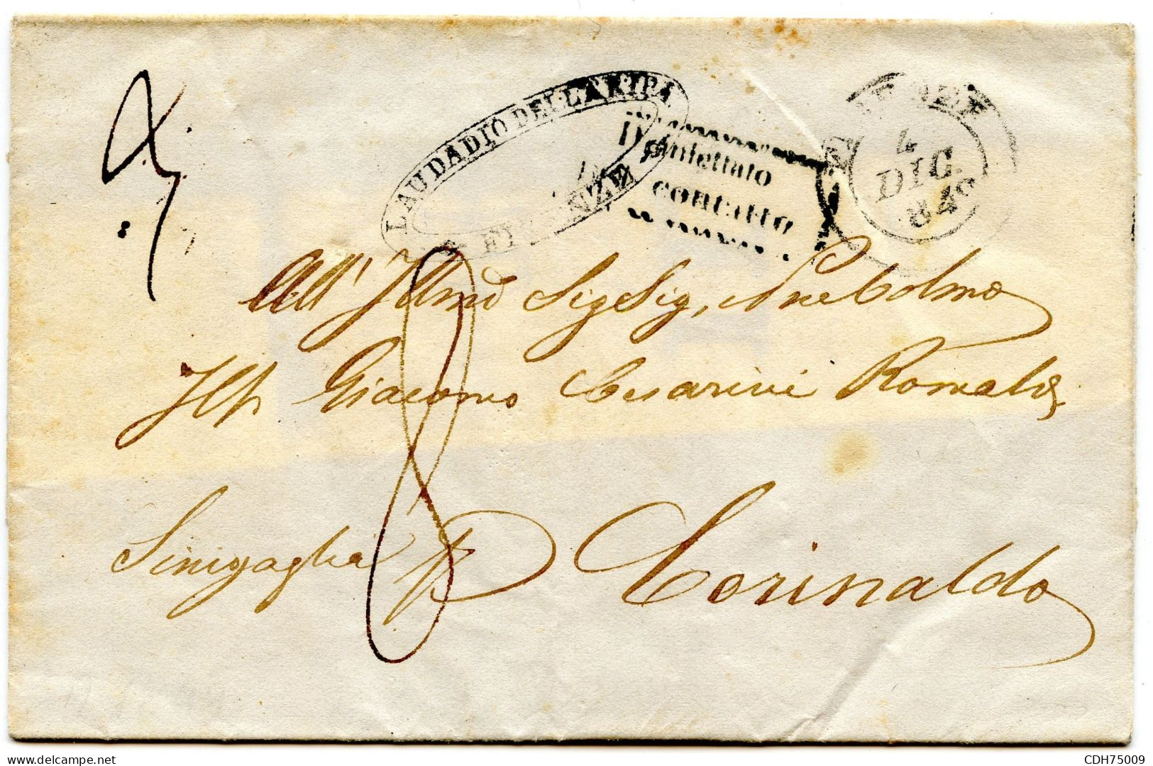 ITALIE - FIRENZE + DESINFETTATO DI CONTATTO SUR LETTRE AVEC CORRESPONDANCE POUR CORINALDO, 1849 - Toscane