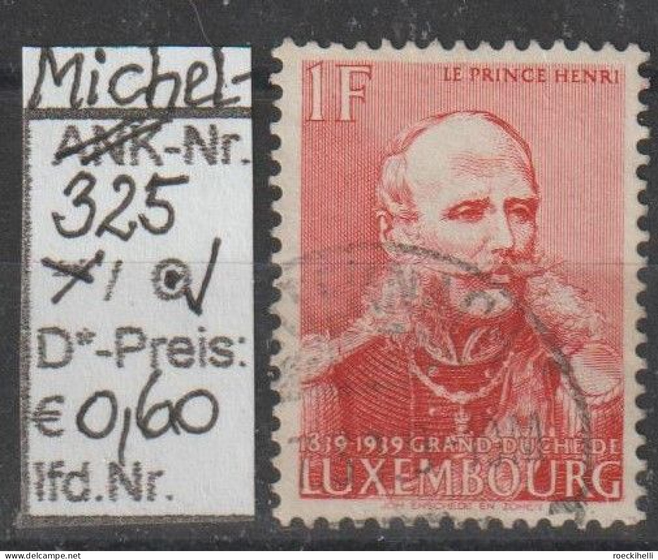 1939 - LUXEMBURG - SM "Regent Prinz Heinrich" 1 Fr Rot - O  Gestempelt - S.Scan (Lux 325o) - Used Stamps