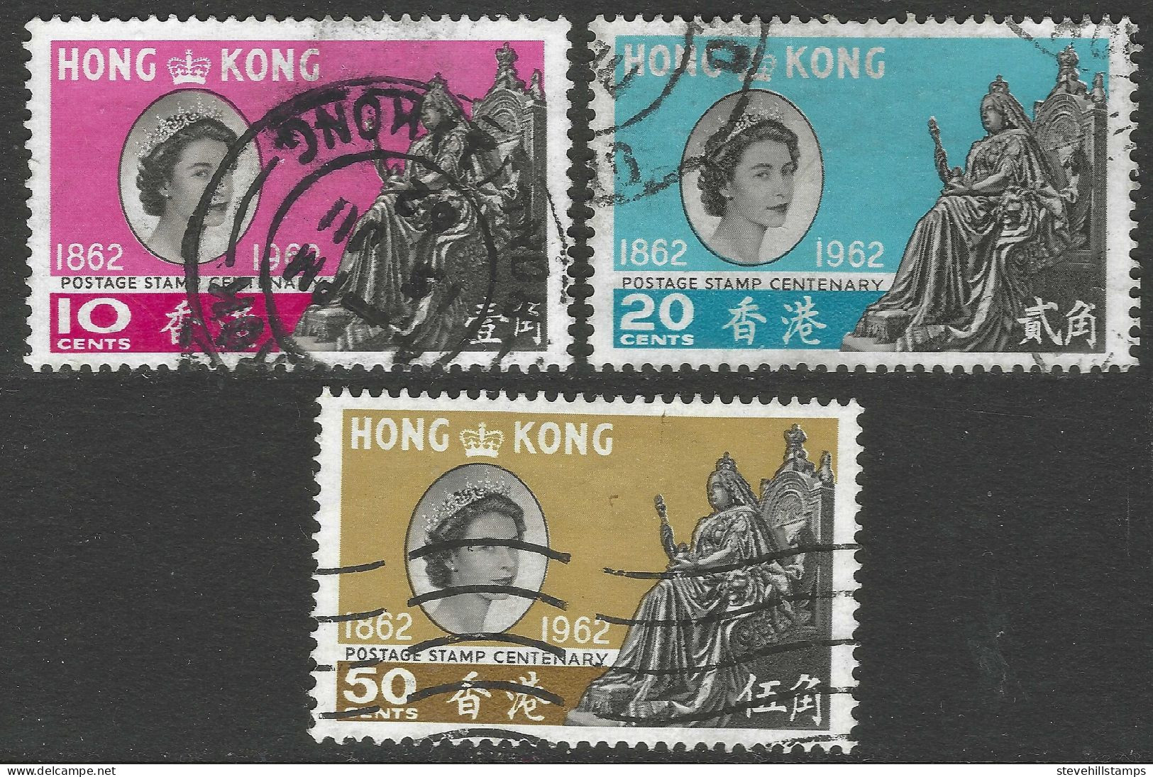 Hong Kong. 1962 Stamp Centenary. Used Complete Set. SG 193-195 - Used Stamps