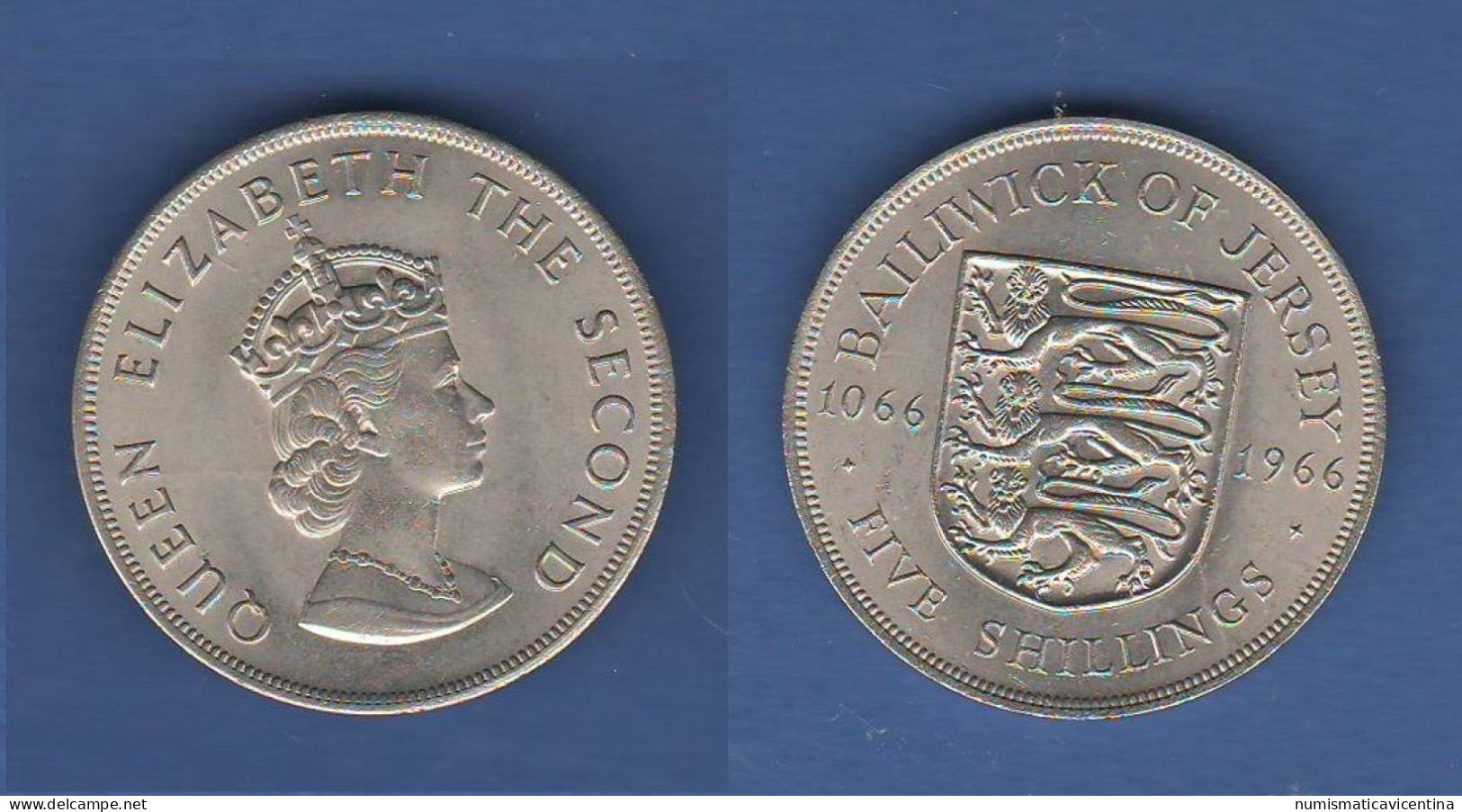 Jersey Five 5 Shillings 1966 Battle Of Hastings Nickel Coin Queen Elizabeth - Jersey