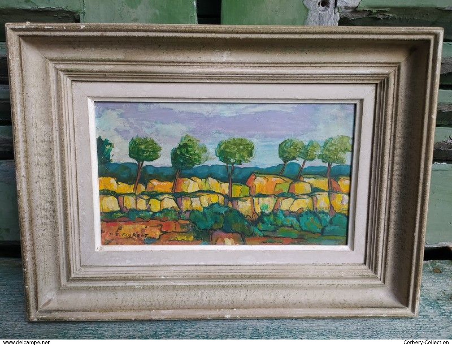 Tableau Peinture à L'Huile Sur Panneau D'Isorel /Paysage Rocheux Et Arboré Signé P. E. Florent. - Oleo