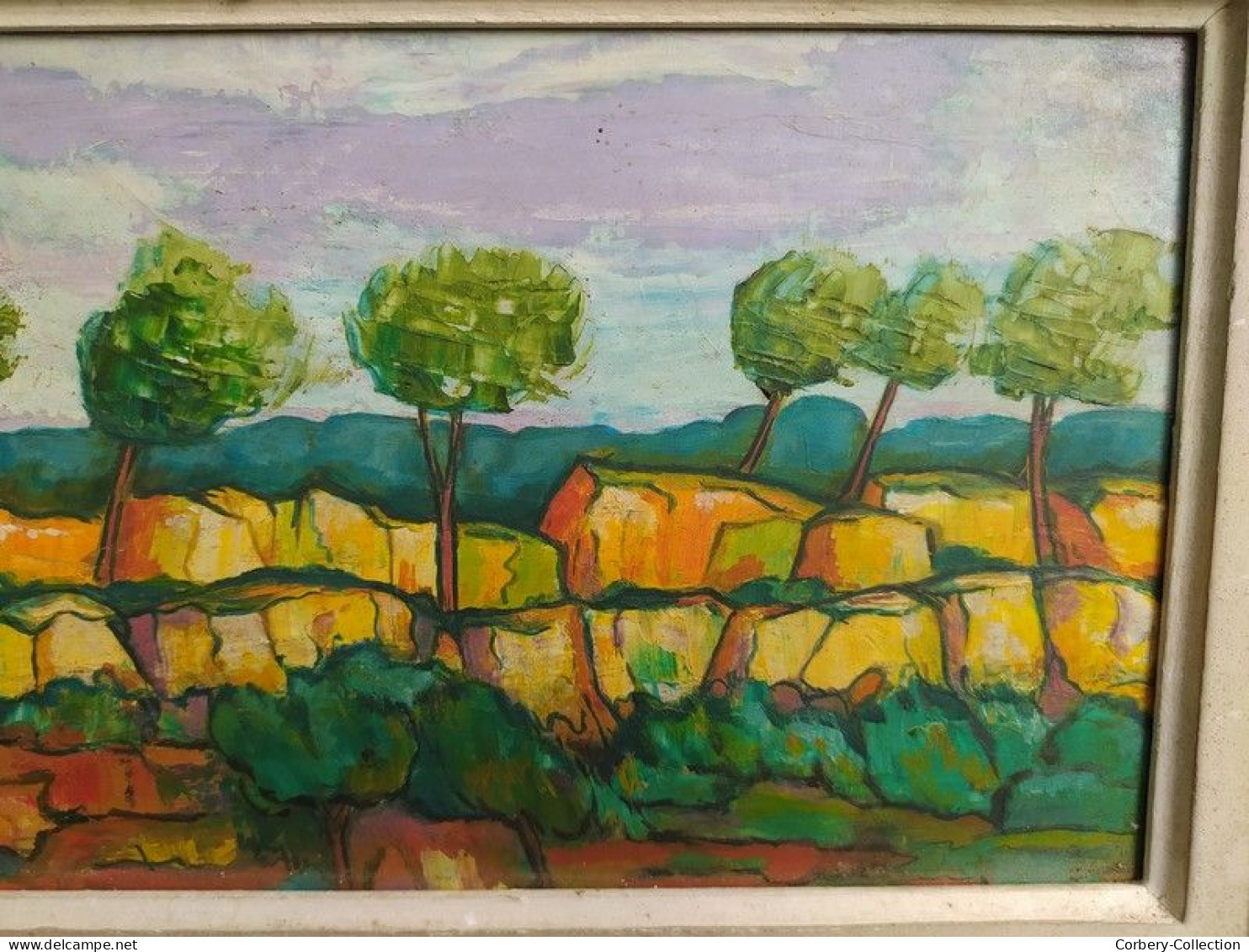 Tableau Peinture à l'Huile sur Panneau d'Isorel /Paysage Rocheux et Arboré Signé P. E. Florent.