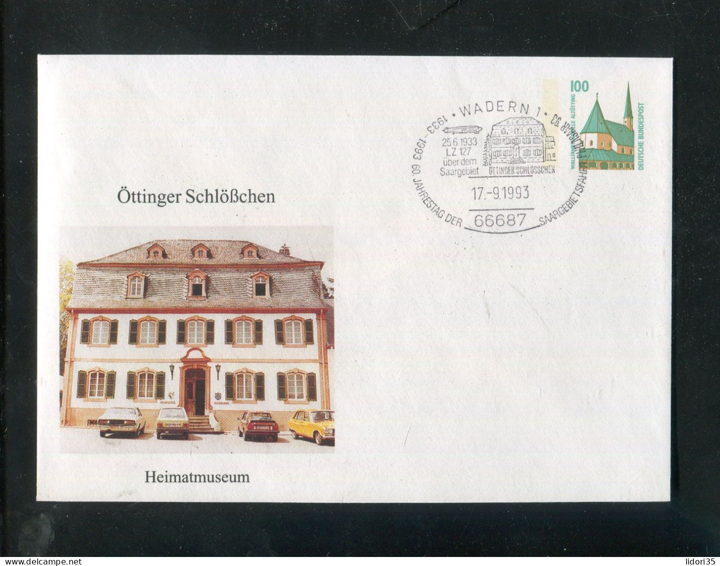 "BUNDESREPUBLIK DEUTSCHLAND" 1993, Privatganzsachenumschlag "Oettinger Schloesschen" SSt. "WADERN" (5966) - Enveloppes Privées - Oblitérées