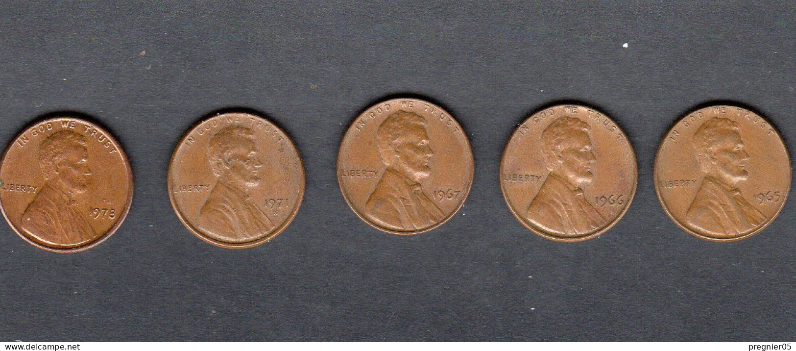 USA - Lot 5 Pièces 1 Ct "Lincoln Memorial Penny" 1965/66/67/71/78 TTB/VF  KM.201 - 1959-…: Lincoln, Memorial Reverse