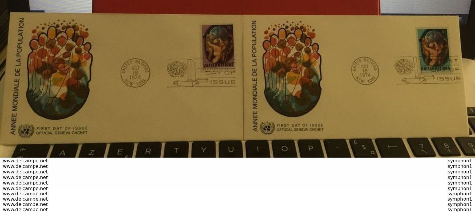 Lot de 18 enveloppes FDI des Nations Unies de 1974 "United Nations", certaines avec oblitération 1er jour