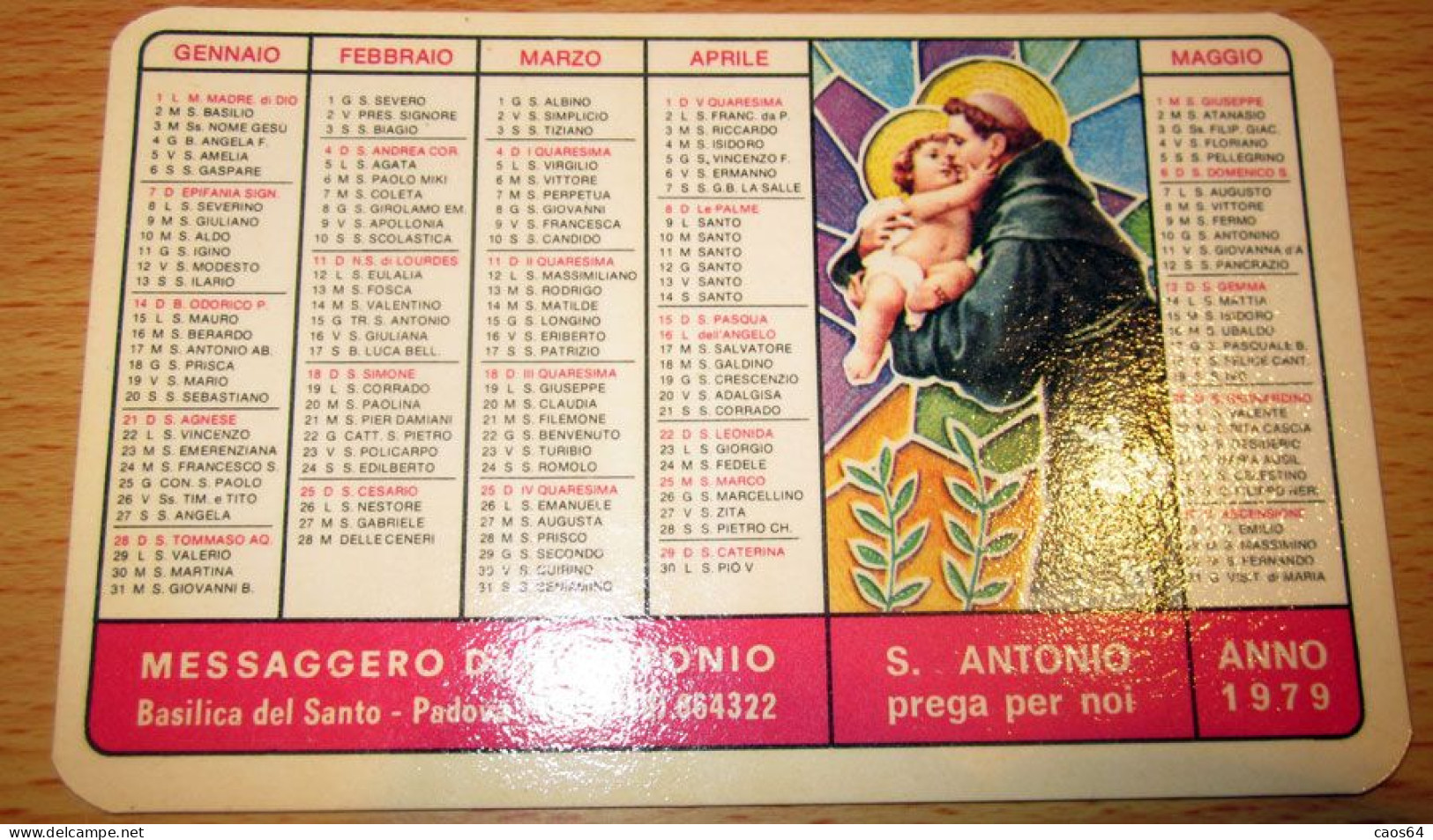 S. Antonio CALENDARIO TASCABILE Plastificato 1979 - Groot Formaat: 1971-80