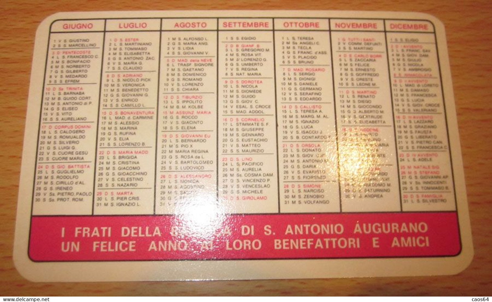 S. Antonio CALENDARIO TASCABILE Plastificato 1979 - Big : 1971-80