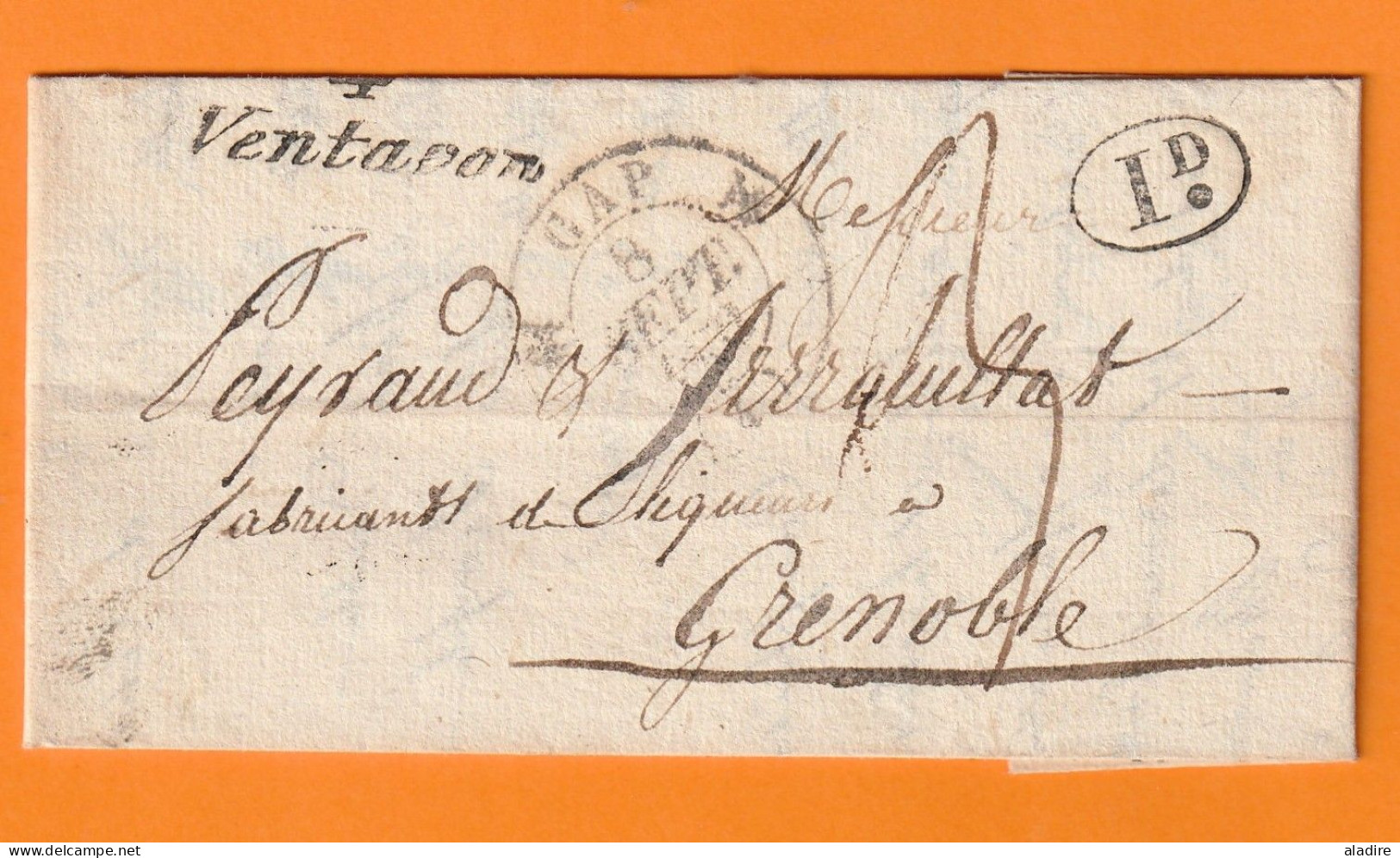 1832 - Cursive 4 VENTAVON 33 Mm Sur Lettre De LARAGNE, Hautes Alpes Vers GRENOBLE, Isère Via GAP (fleurons) - 1801-1848: Precursors XIX