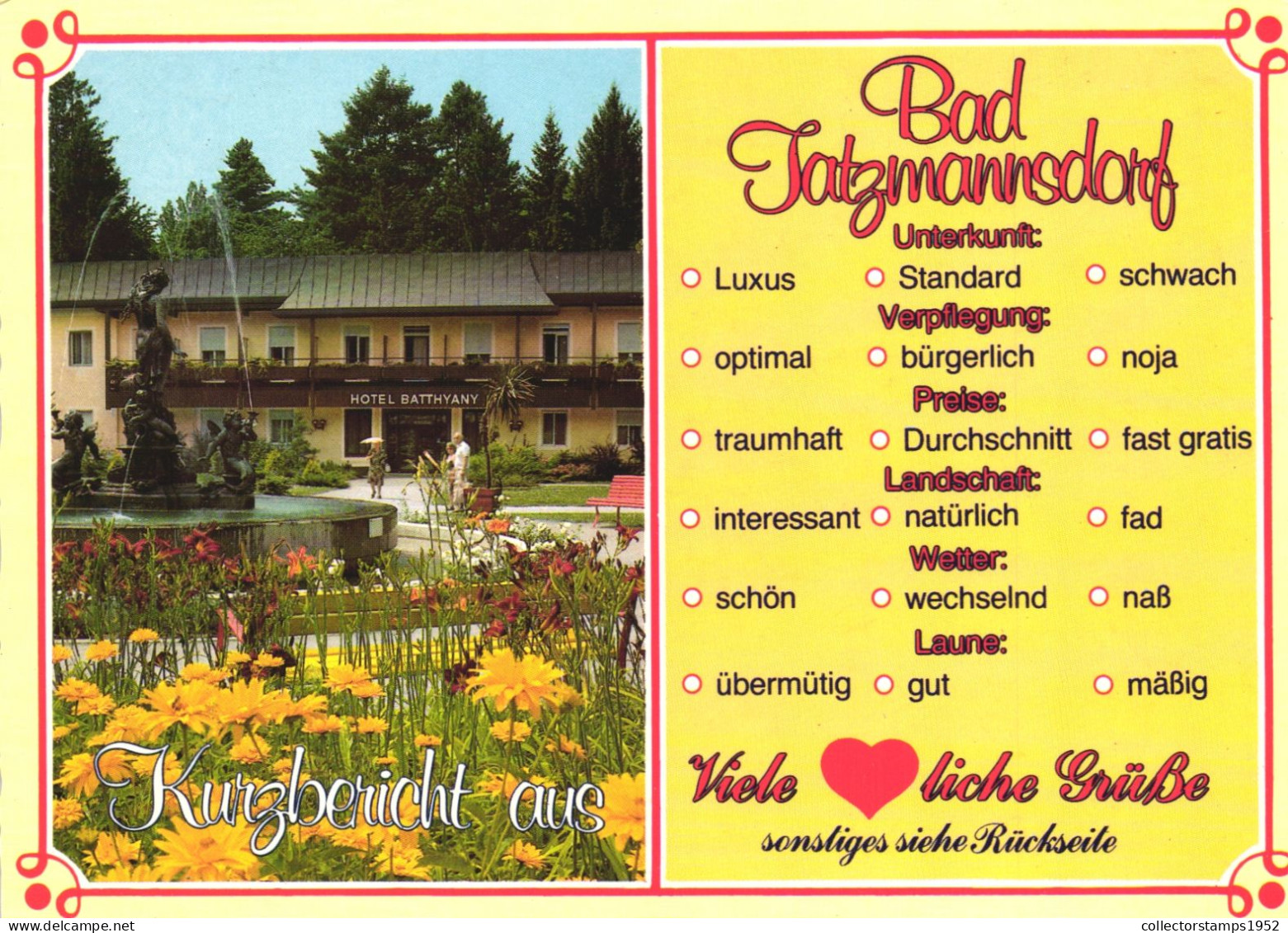 BURGENLAND, BAD TATZMANNSDORF, ARCHITECTURE, PARK, HOTEL, SPA, FOUNTAIN, STATUE, GERMANY, POSTCARD - Burgenland