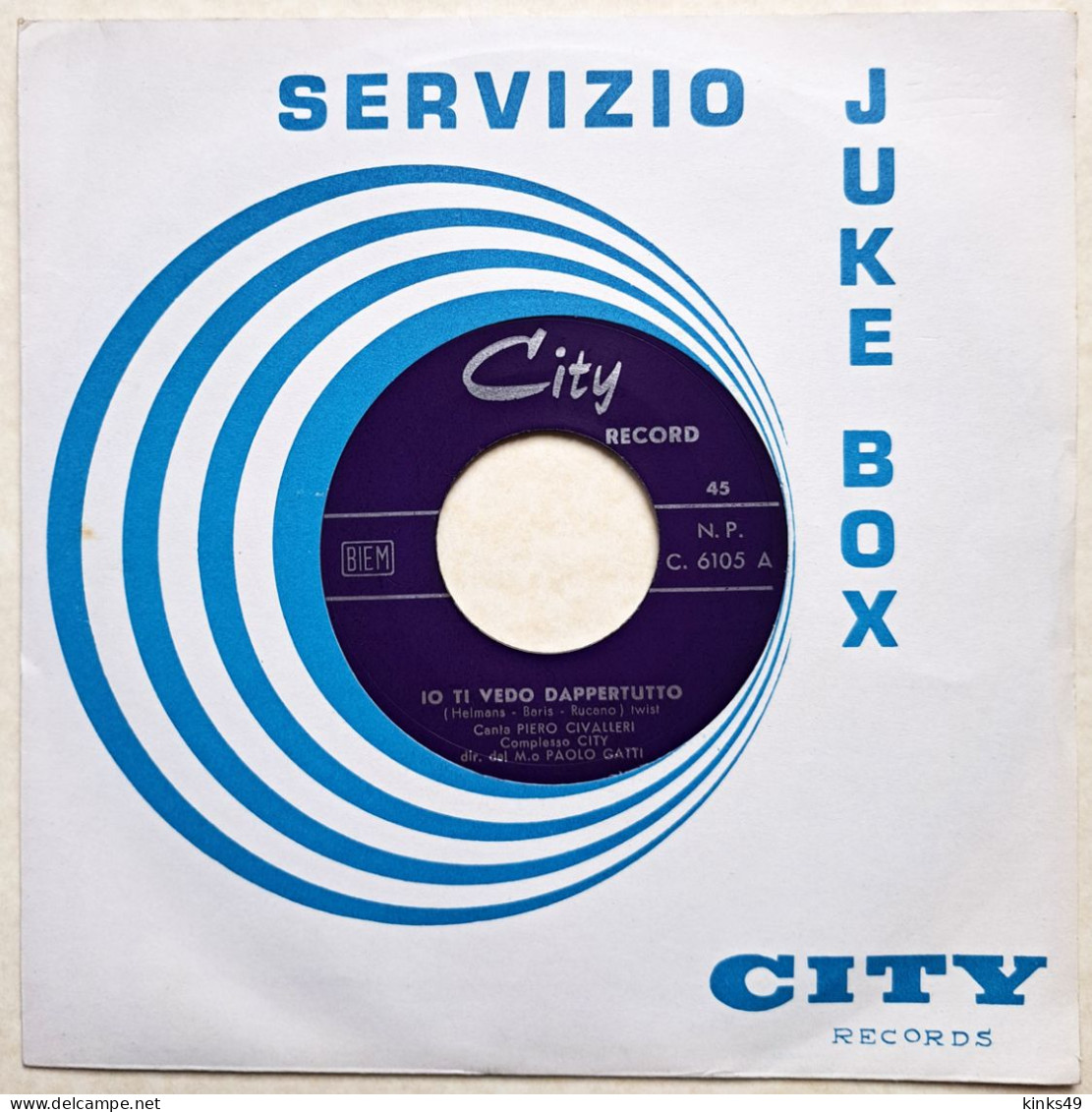 PIERO CIVALLERI : 45 " Io Ti Vedo Dappertutto / Amore Mio Lontano " 1962 = MINT- - Other - Italian Music