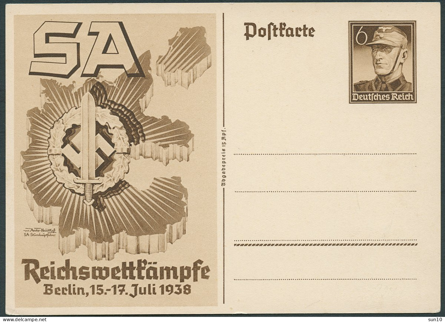 DT.REICH 1938, SONDER-PK P 271, REICHSWETTKÄMPFE BERLIN, UNGELAUFEN! - Gibier De Potence