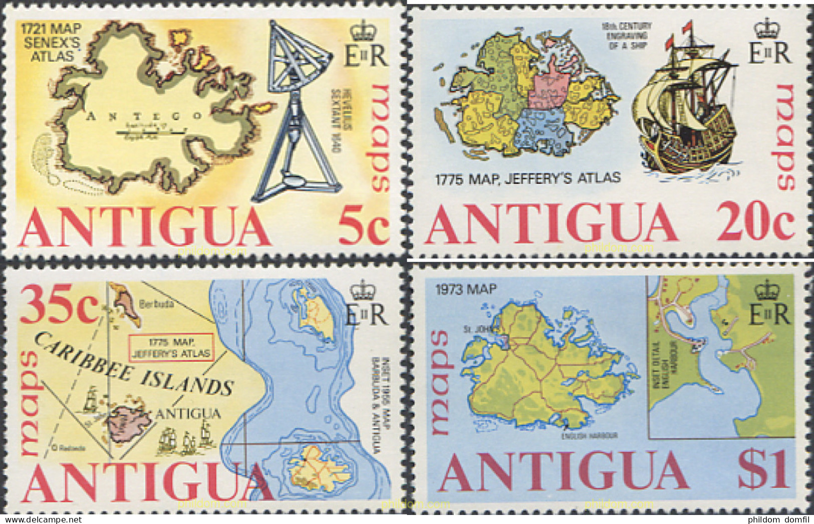 282728 MNH ANTIGUA 1975 MAPAS ANTIGUOS DE ANTIGUA - Other & Unclassified