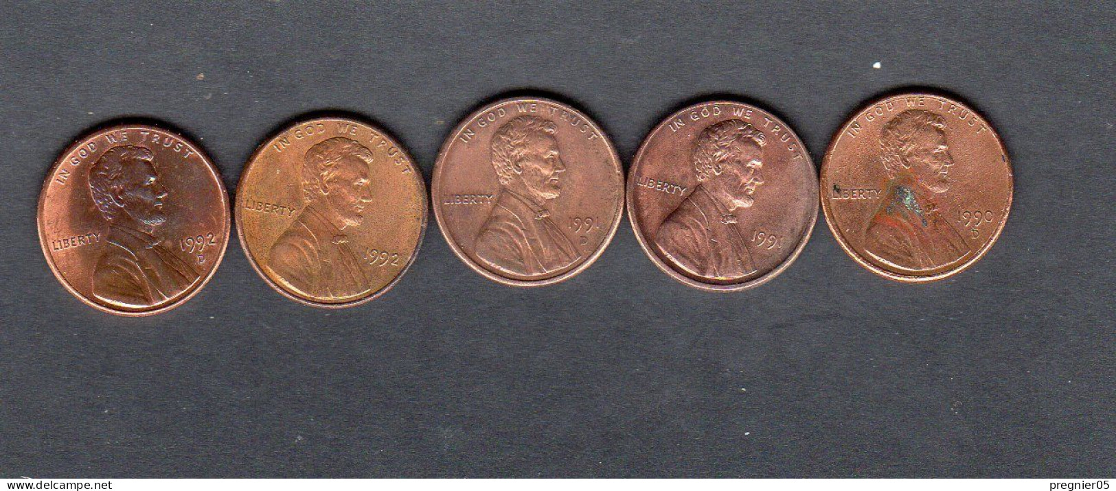 USA - Lot 5 Pièces 1 Cent  Memorial Penny 1990D/91/91D/92/92D TTB/VF  KM.201a - 1959-…: Lincoln, Memorial Reverse