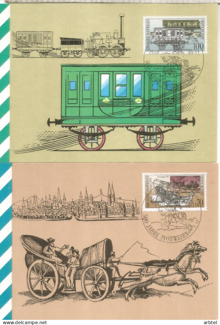 ALEMANIA DDR 4 TARJETAS 500 AÑOS DEL CORREO TRANSPORTE CABALLO RAILWAY HORSE FERROCARRIL - Altri (Terra)