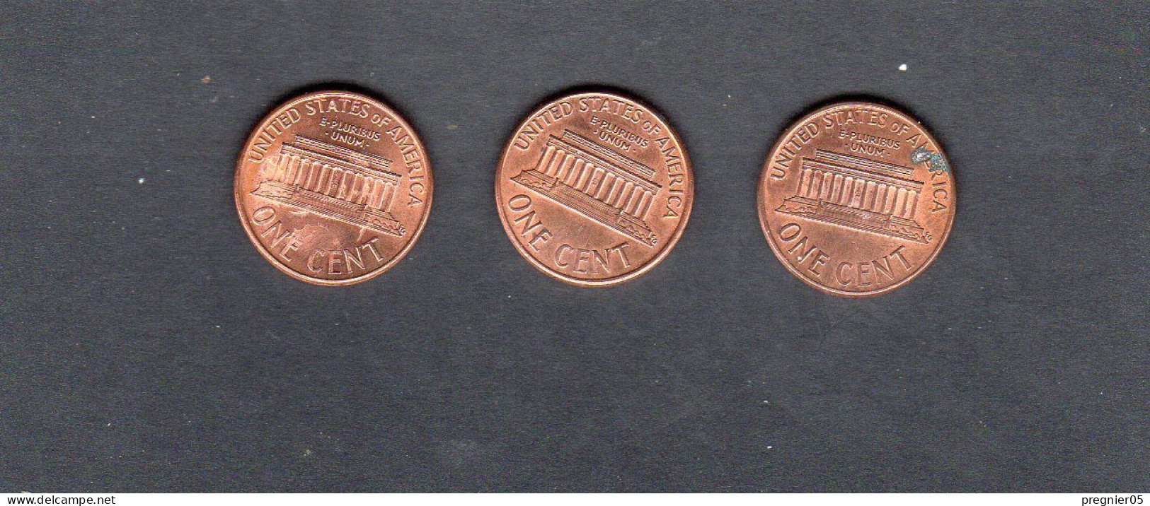 USA - Lot 3 Pièces 1 Cent Lincoln Memorial Penny 1992D TTB/VF  KM.201a - 1959-…: Lincoln, Memorial Reverse