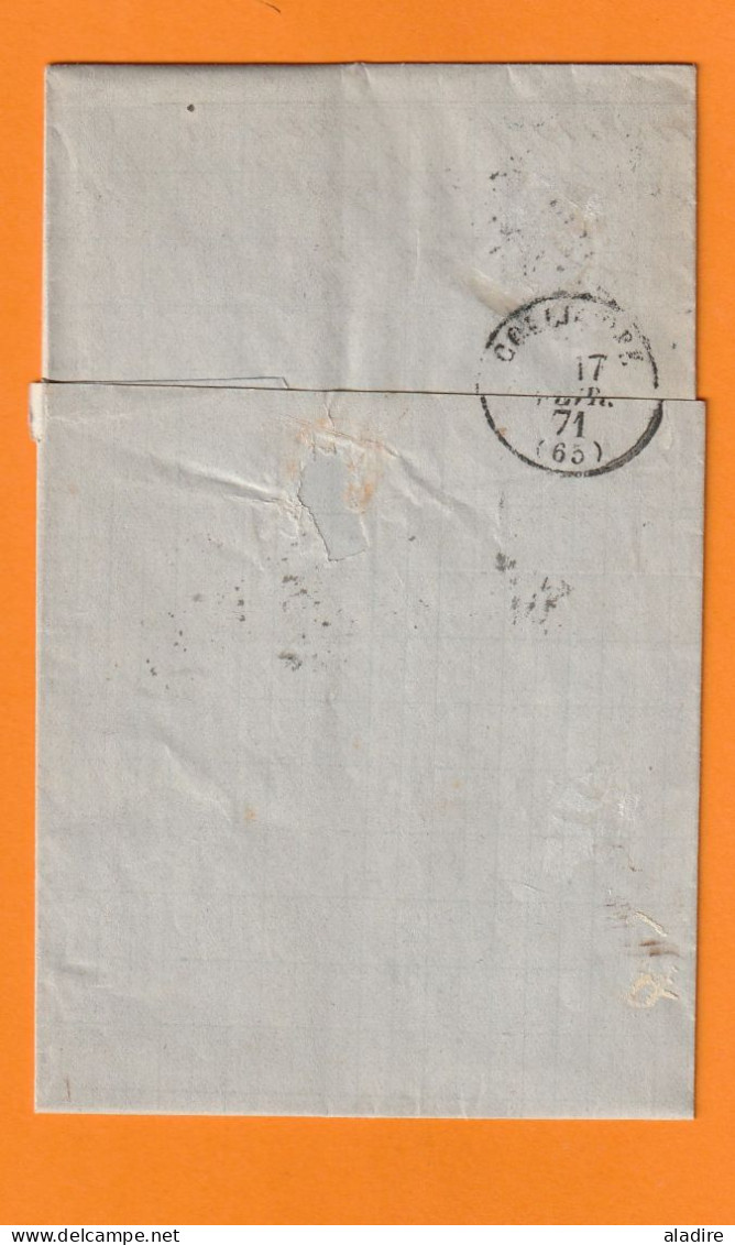 1871 - 20 C Ceres ND Sur Lettre Pliée De NARBONNE, Aude Vers COLLIOURE, Pyrénées Orientales - Cad Arrivée - 1801-1848: Precursors XIX