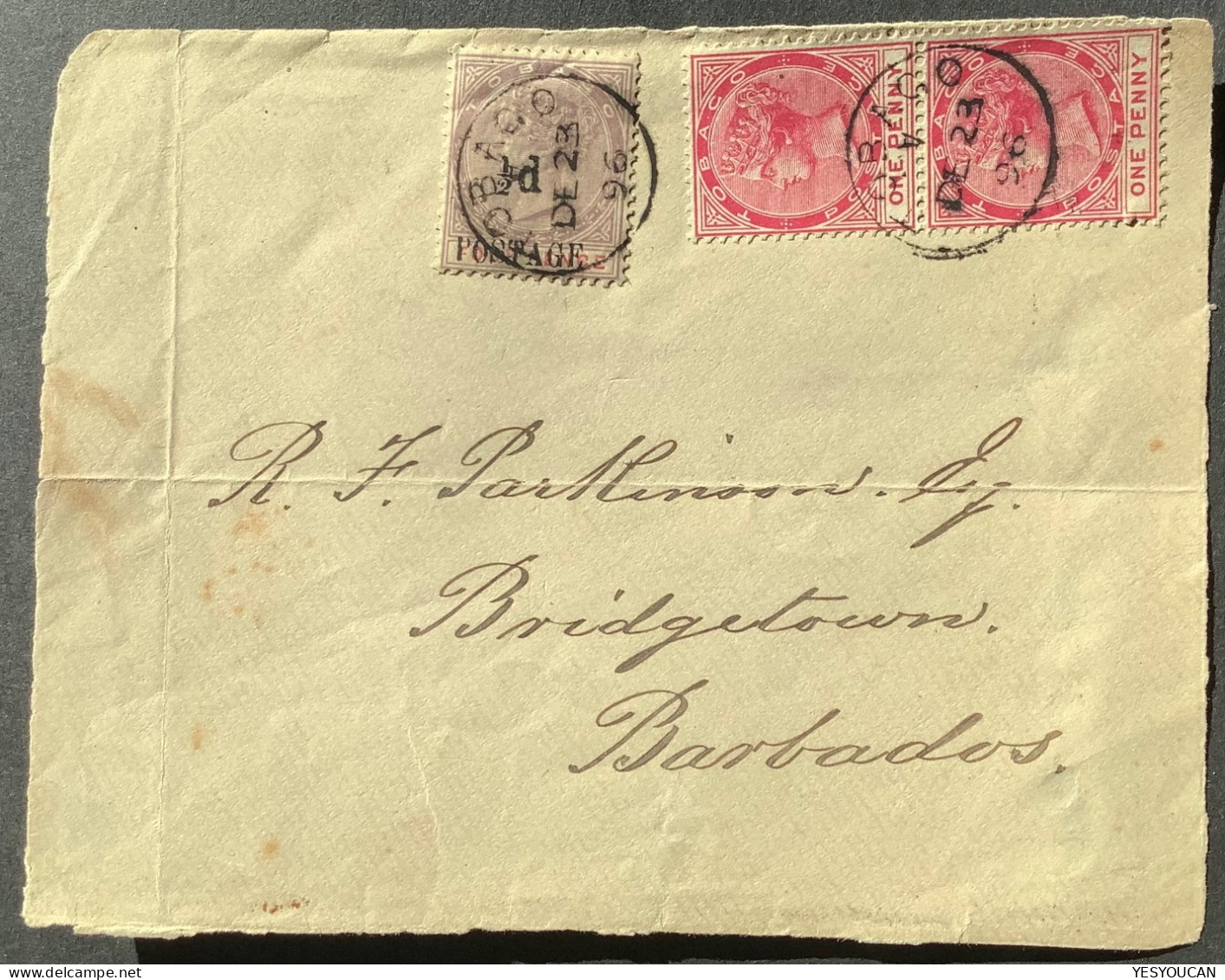 Tobago RARE SG 33 (cover=1200 £) Queen Victoria1896>Barbados (fiscal Trinidad BWI British Colonies, Empire West Indies - Trindad & Tobago (...-1961)