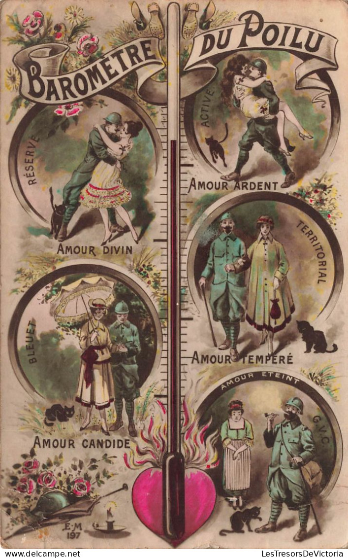 COUPLES - Baromètre Du Poilu - Amour - Divin - Ardent - Tempéré - Candide - Carte Postale Ancienne - Koppels